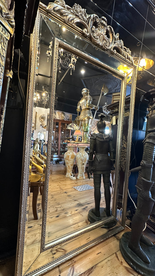Ornate champagne gilt framed floor mirror