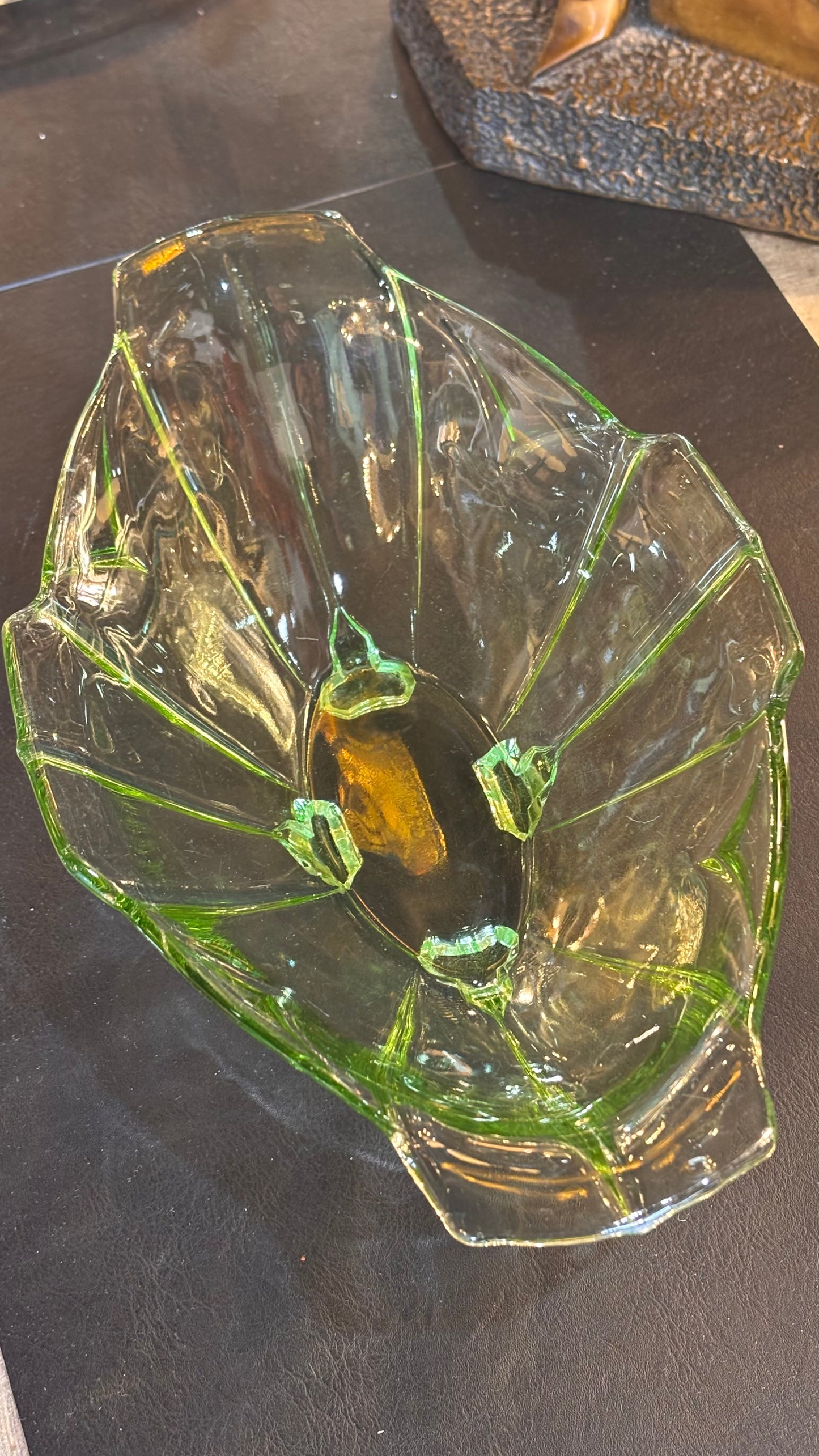 Vintage Uranium Glass Bowl – Art Deco Style, 30cm