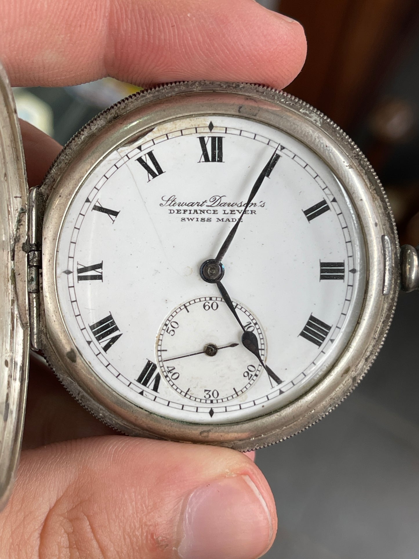 1924 Sterling Silver Stewart Dawson Full Hunter Pocket Watch – Antique Swiss Made