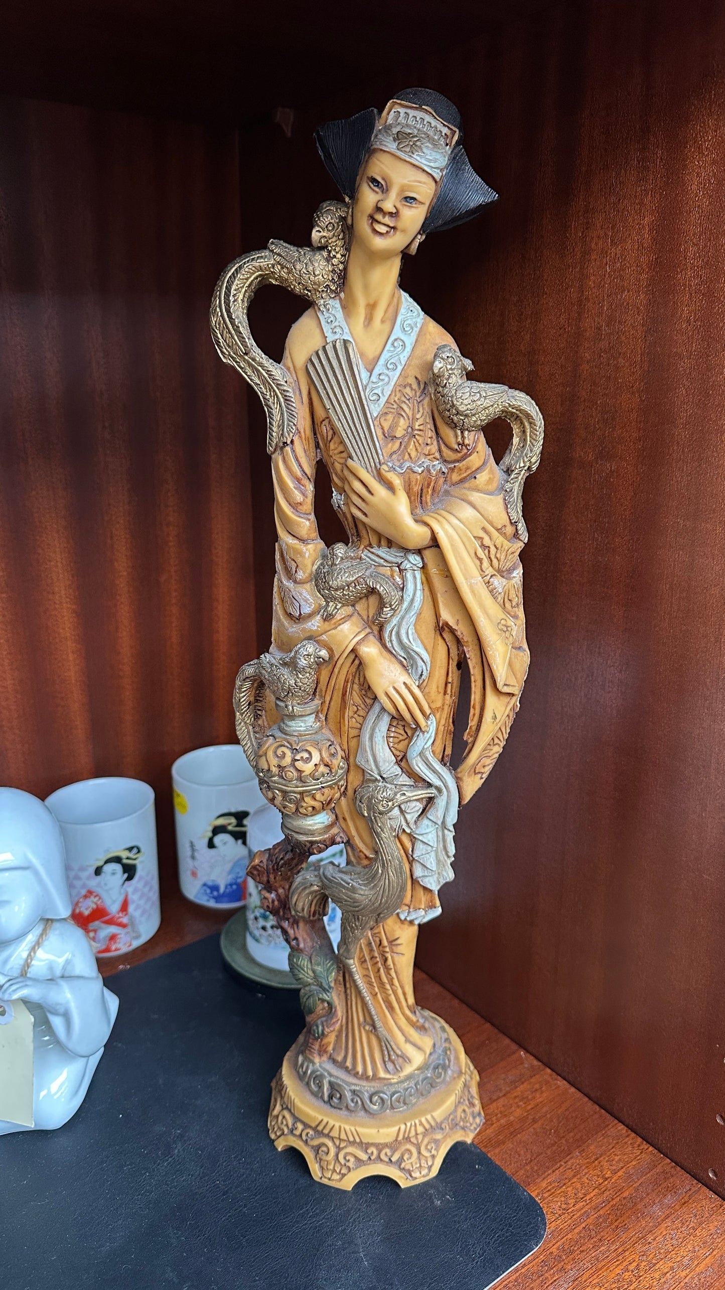 Vintage Chinese Male and Female Statues of Good Luck