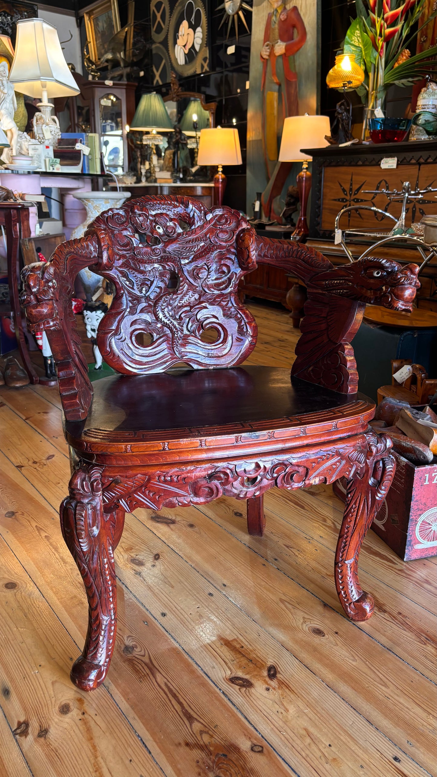 Antique Chinese Carved Dragon Throne Chair | Hand-Carved Hardwood Armchair