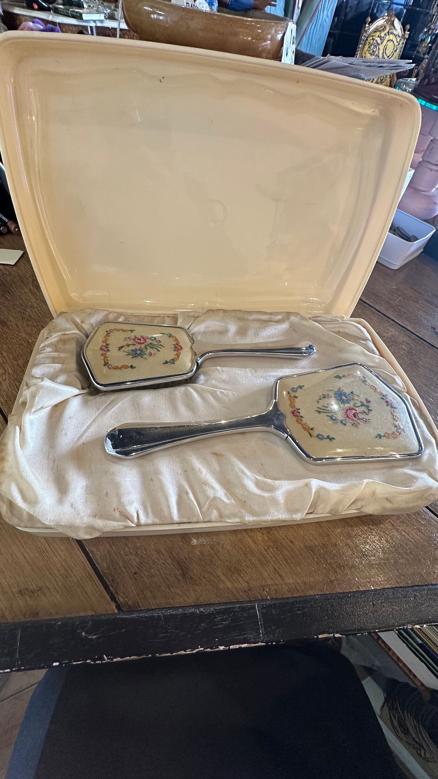 Vintage Vanity Set, with Hairbrush and Hand Mirror