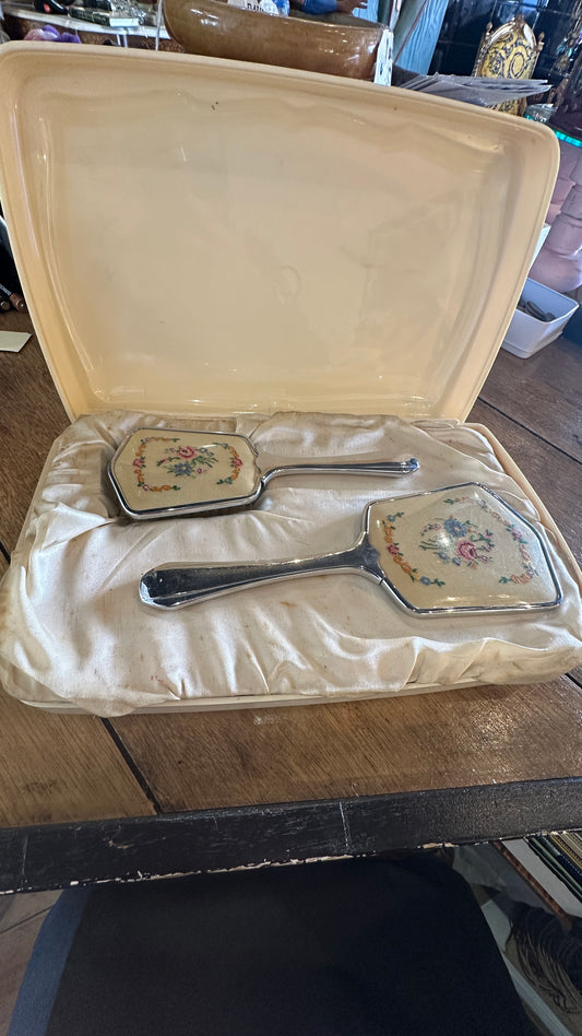 Vintage Vanity Set, with Hairbrush and Hand Mirror