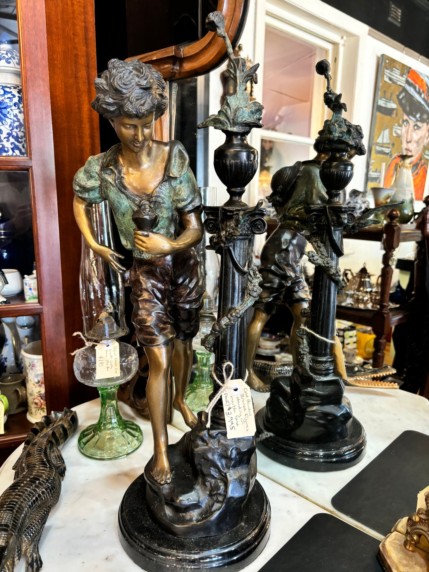 Large Bronze Sculptures on Marble Bases Statues