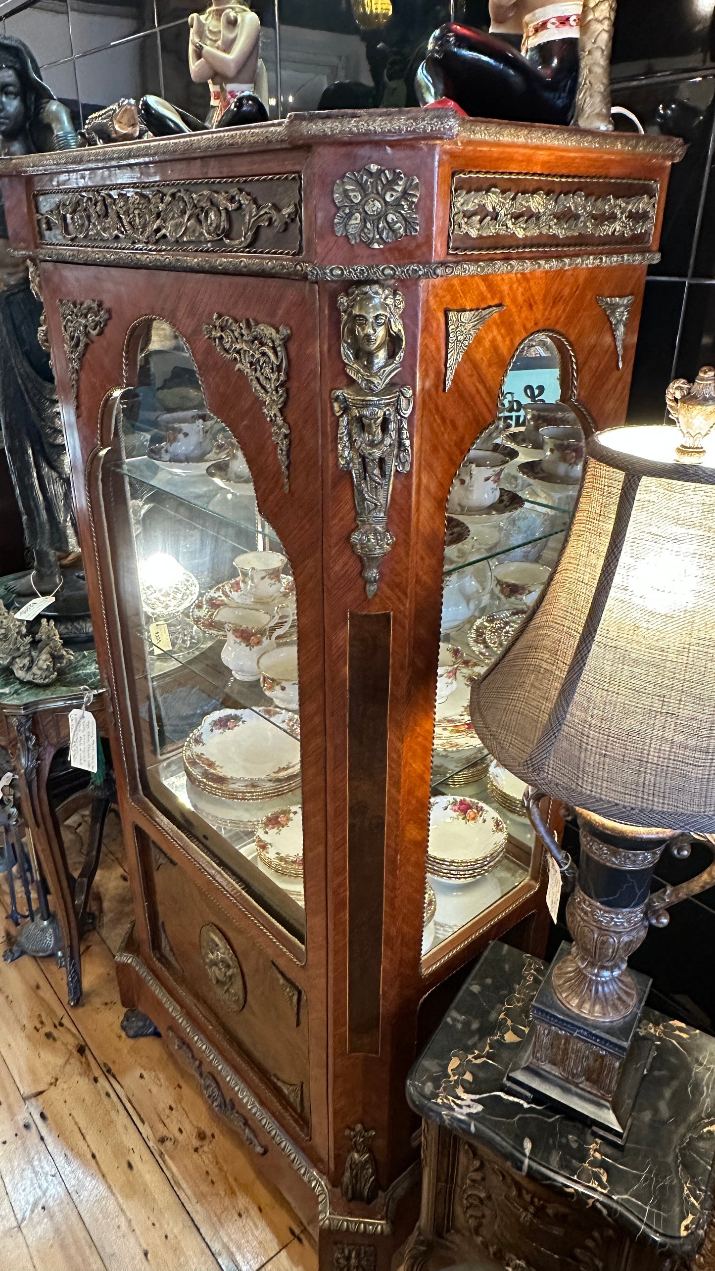 Vintage French Louis XVI Style Walnut Vitrine /Display Cabinet with Quality Ormolu Mounted Details