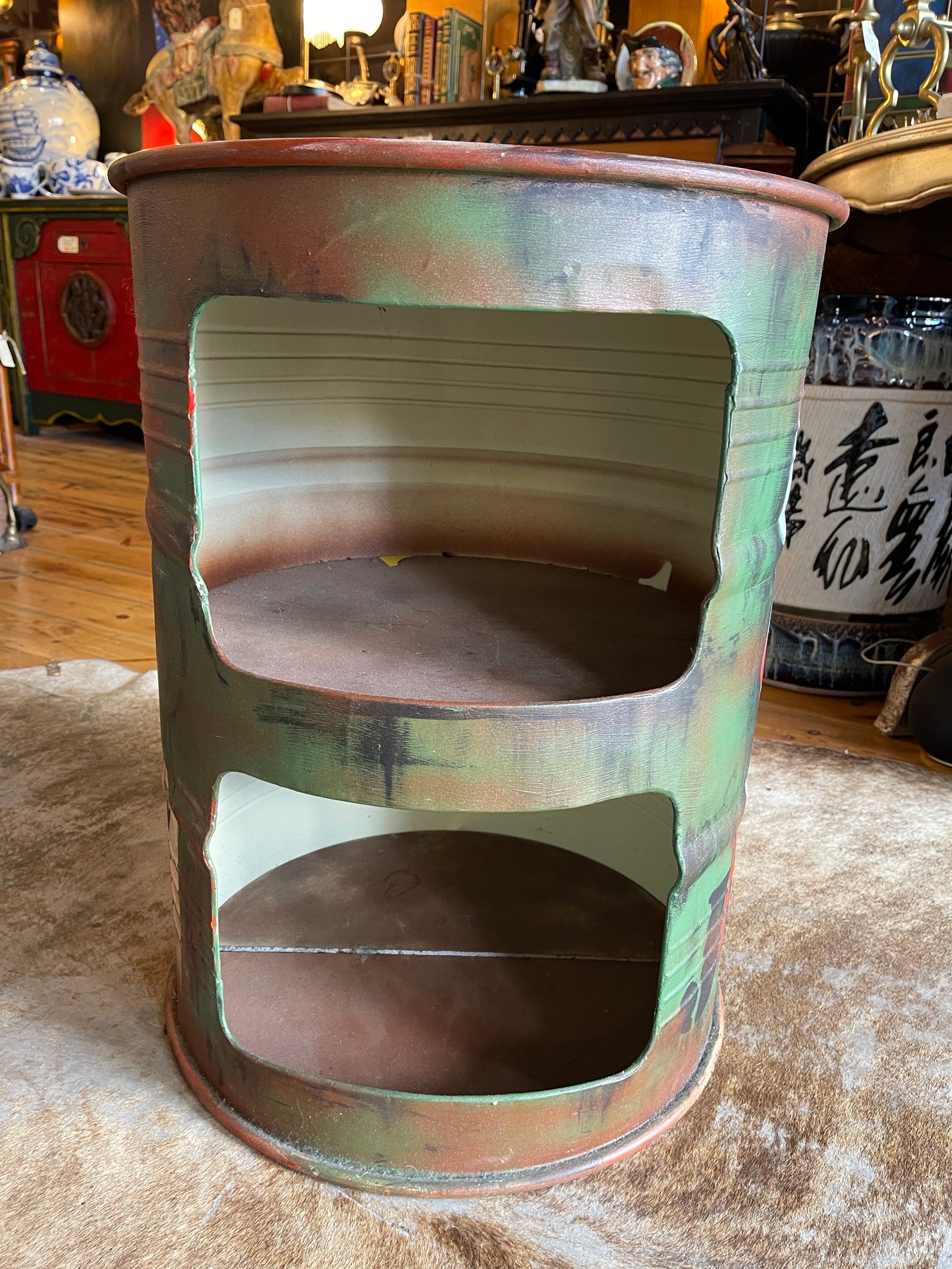 ‘The Joker’ Original Artwork Barrel Side Table with Glass Clock Top