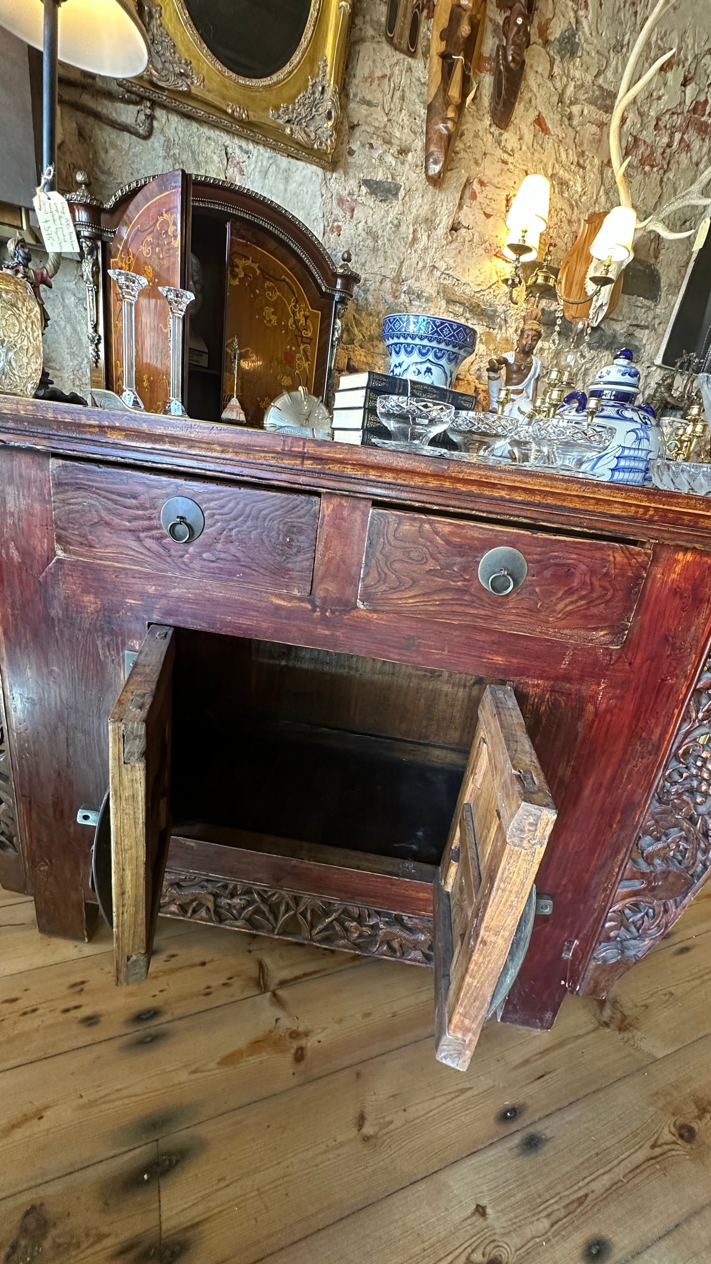 Large Vintage Chinese Antique-Style Carved Hardwood Altar Sideboard