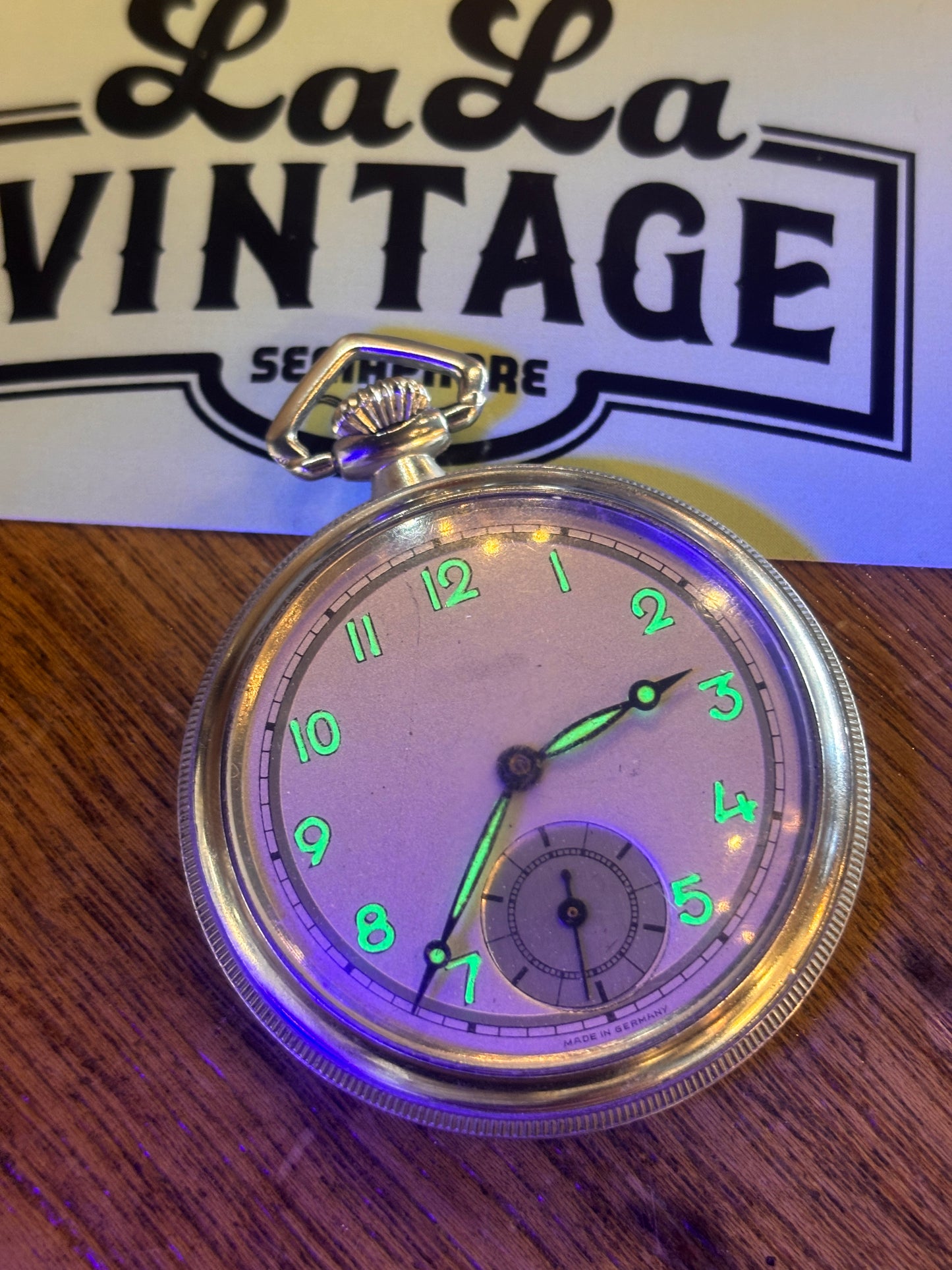 Vintage German Pocket Watch – Luminous Arabic Dial – Sub Seconds – c.1940s–1950s – Made in Germany