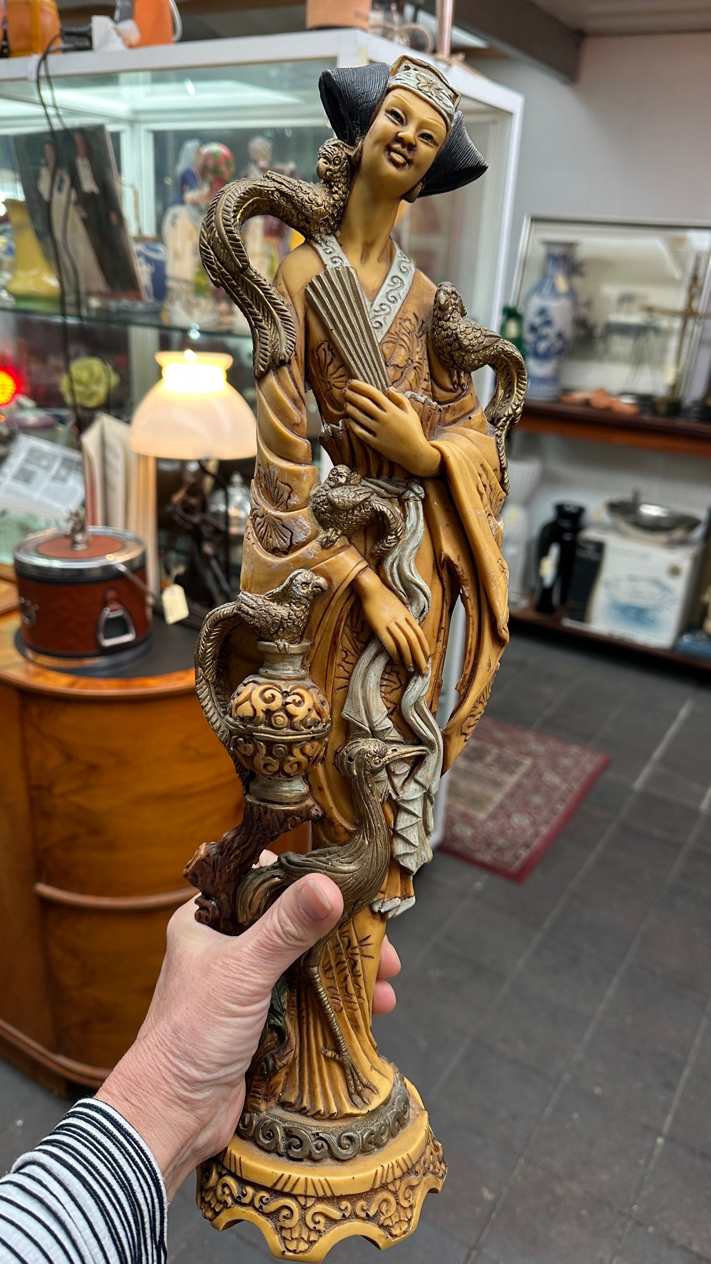 Vintage Chinese Male and Female Statues of Good Luck