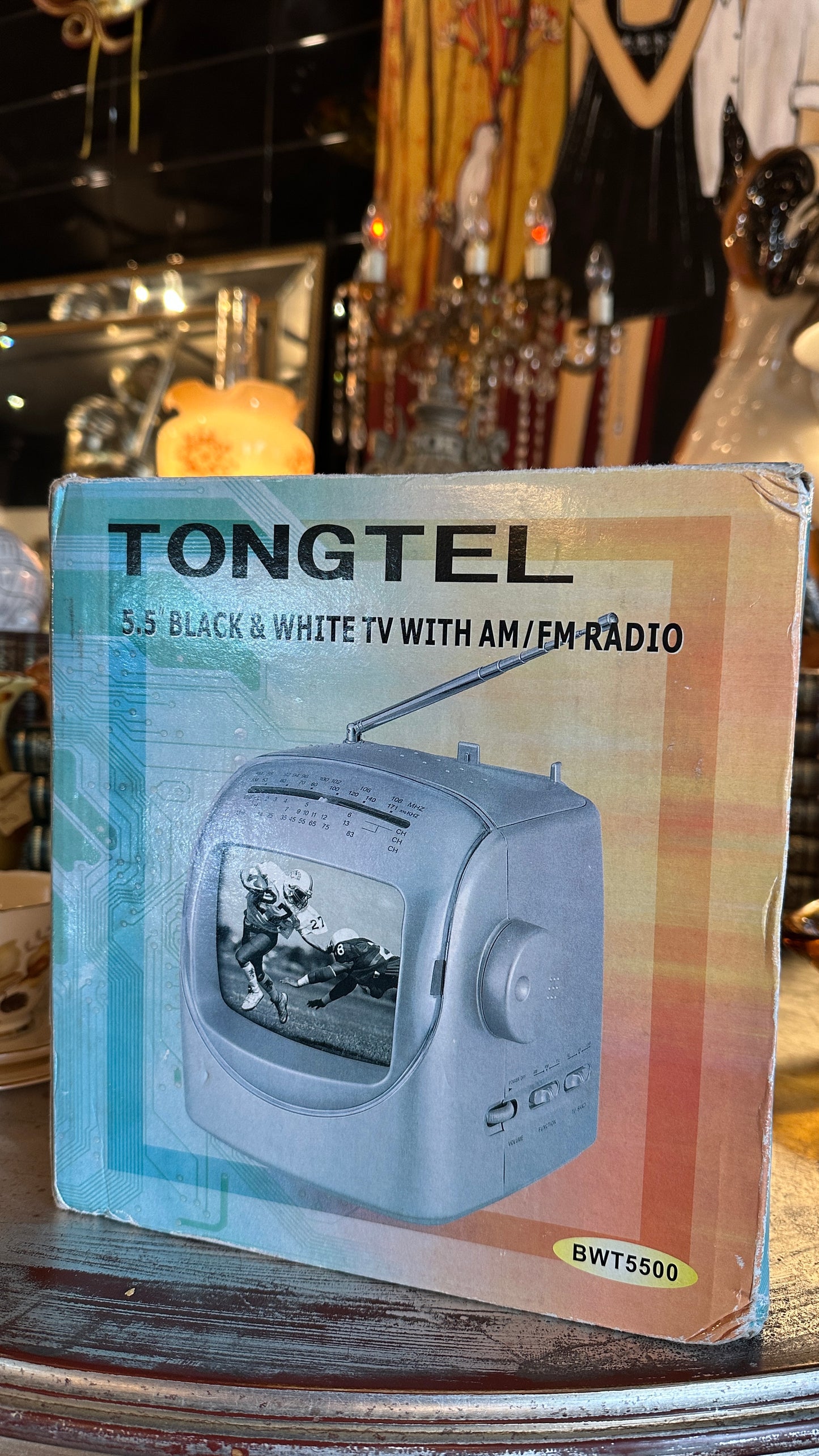 Vintage Tongtel 5 inch black & white TV with an AM/FM radio, Model BWT5500, Tested and working!