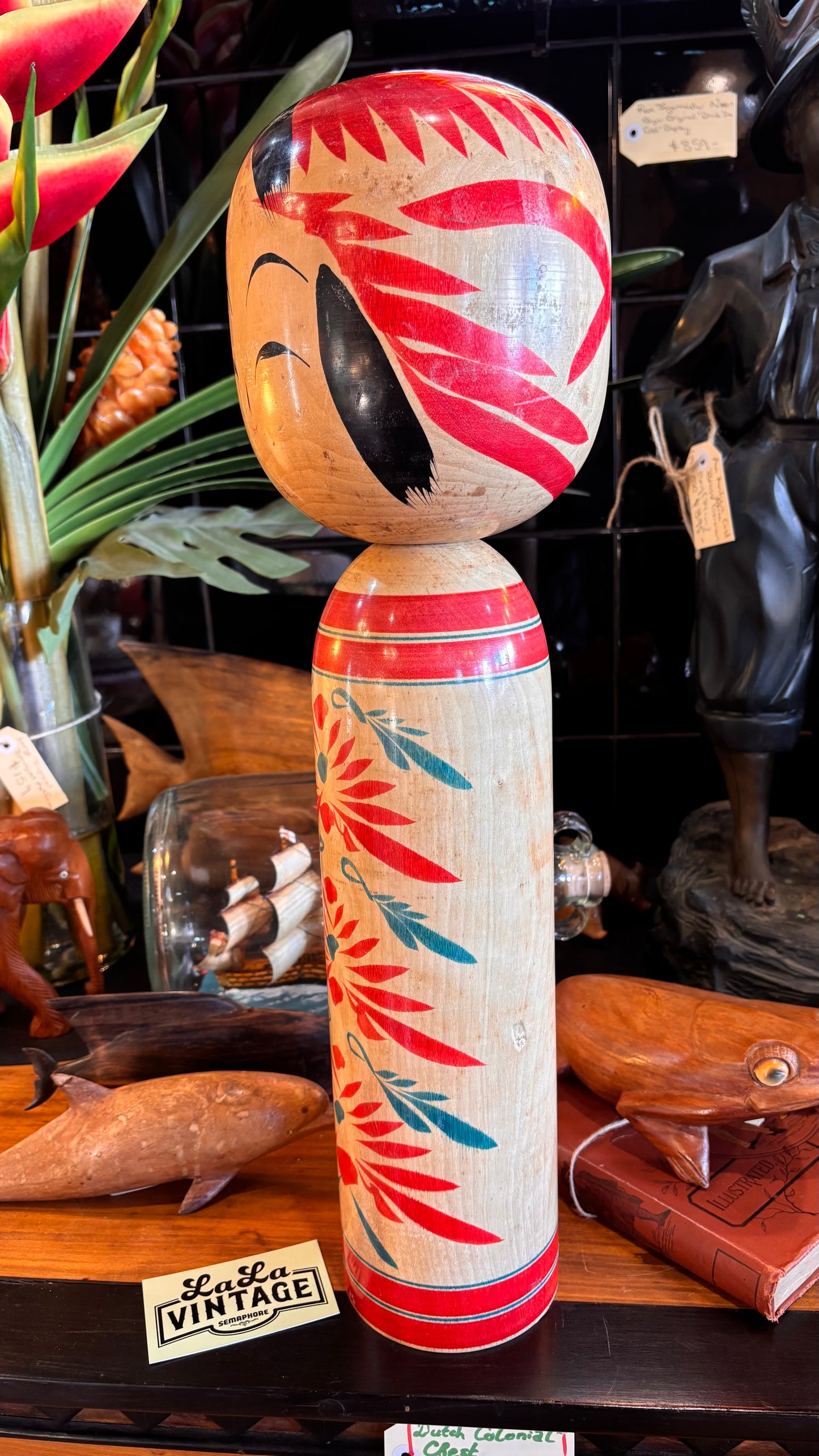 Large Vintage Japanese Kokeshi Doll – 56cm Naruko Style by Shinzō (c. 1960s–70s)