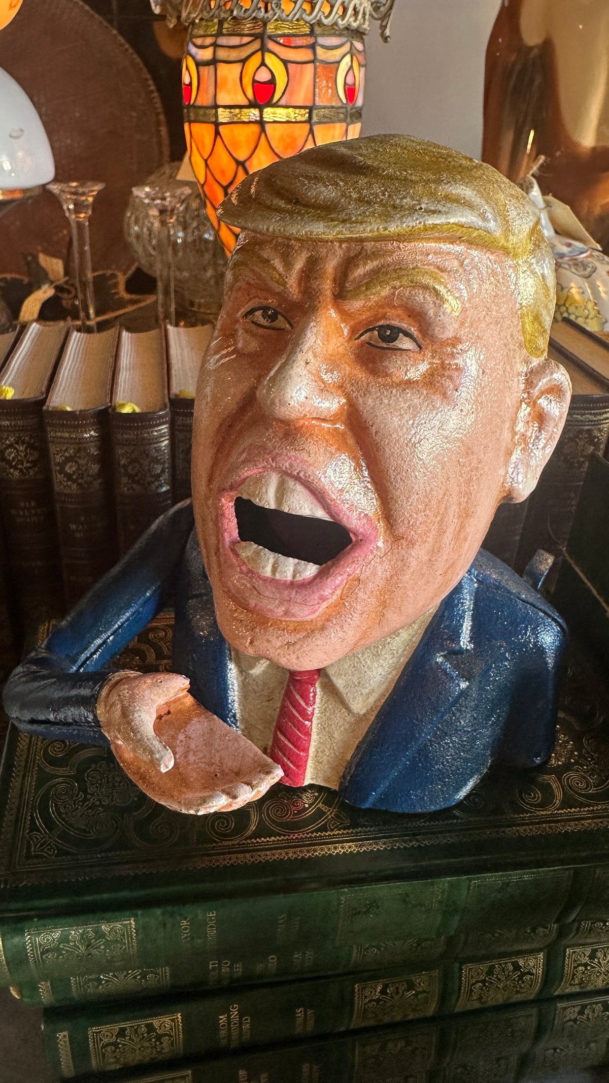 Donald Trump Cast Iron Mechanical Coin Bank, Hand Painted