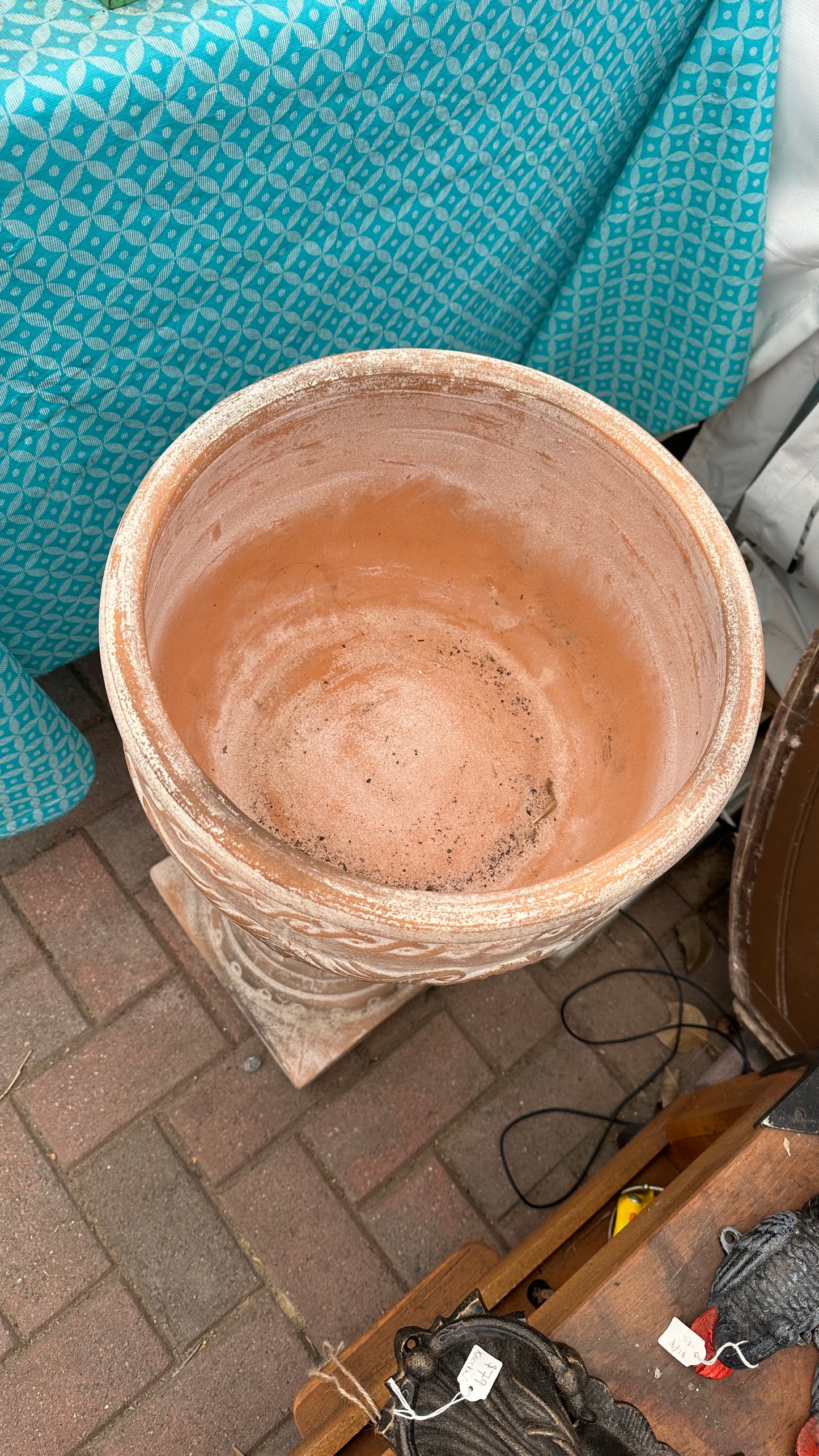 Two piece - Classical terracotta pedestal and pot planter, 4 sets available