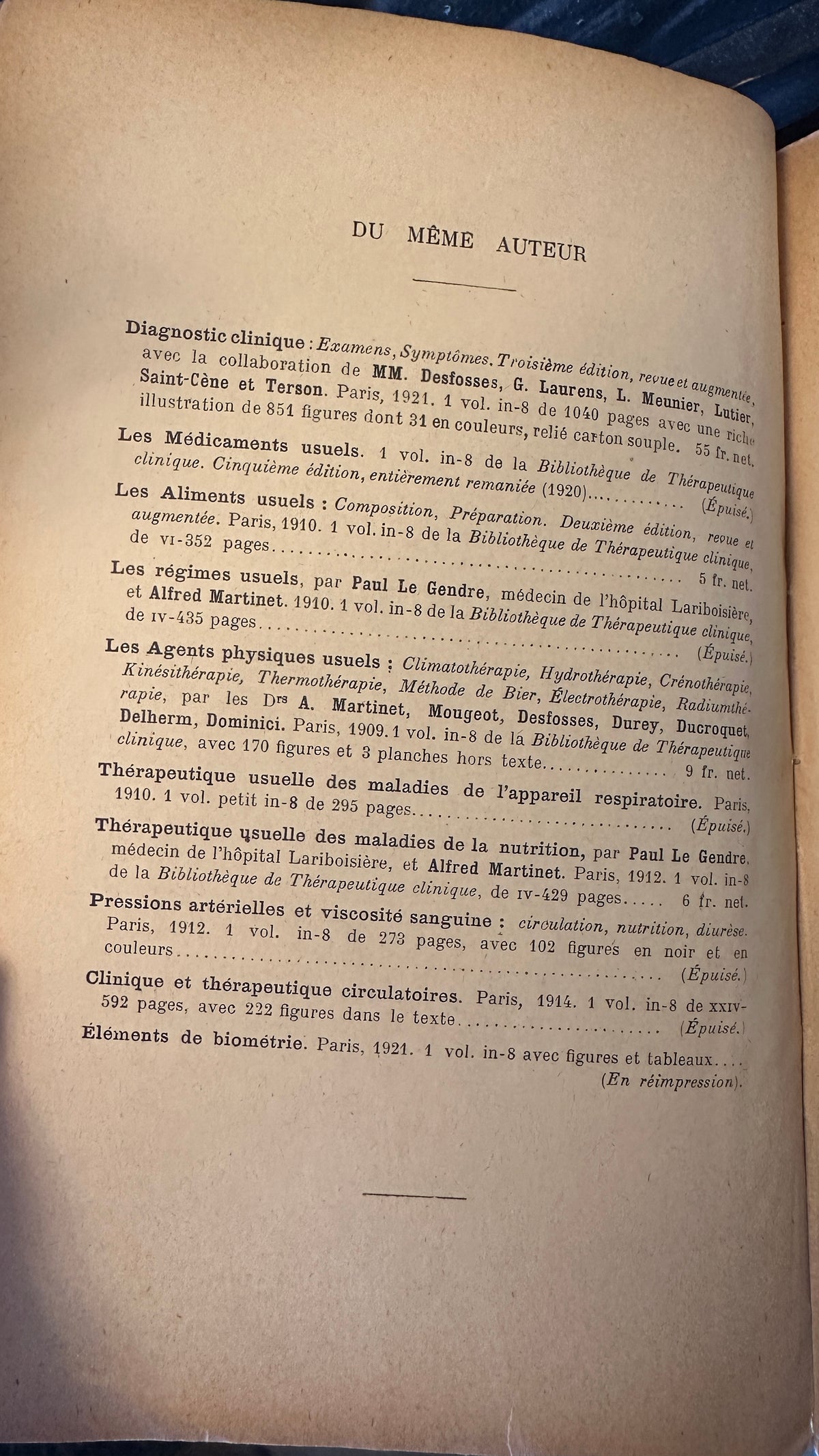 Antique 1920s French Medical Books - Thérapeutique Clinique by Dr. A. Martinet (Vols 1 & 2 Complete Set)
