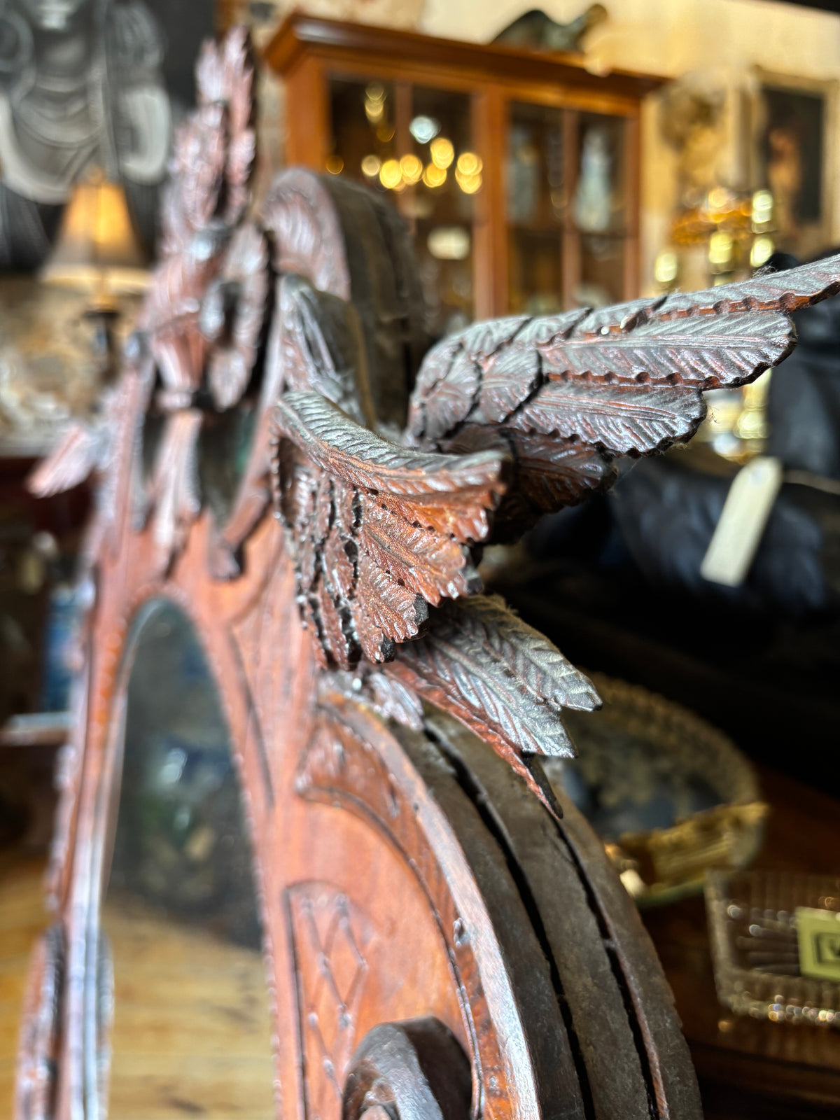 Antique Hand Carved Bird Mirror with Fish | Continental Baroque Revival c.1900 | 124cm