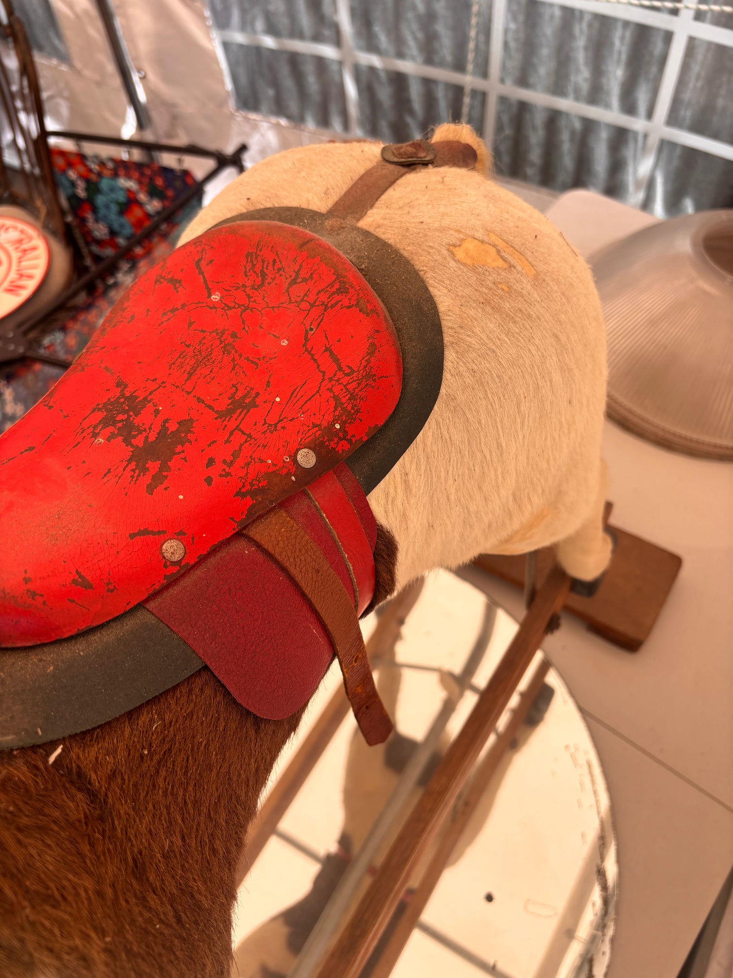 Vintage Rocking Horse with Real Horsehair Hide & Leather Saddle | c.1940s–1960s