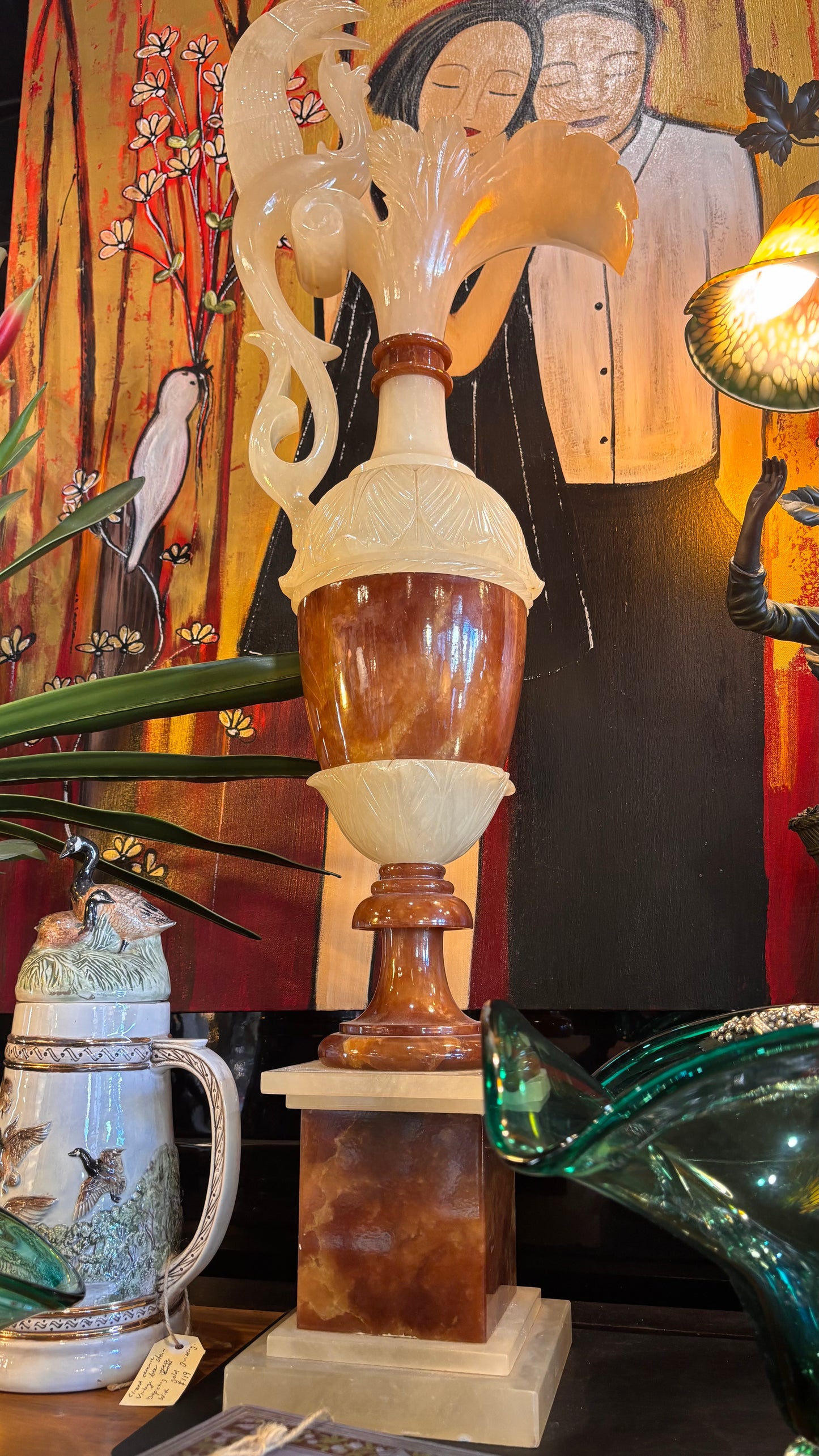 Monumental Italian Alabaster & Onyx Ewer Vase – c.1950s–1970s – 105cm