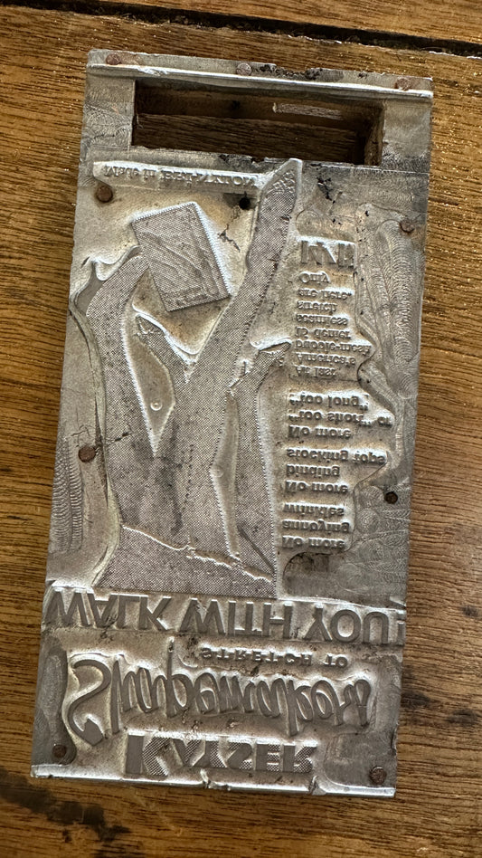Vintage advertising letterpress printing block for Kayser "Shapemakers" hosiery