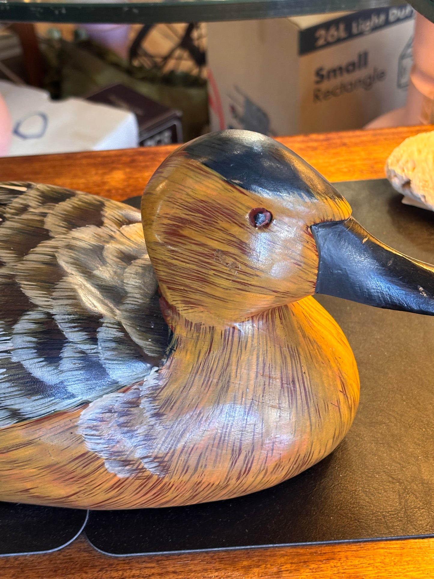 Large Hand-Carved Wooden Duck Decoy – 43cm Hand Painted Vintage Bird Sculpture