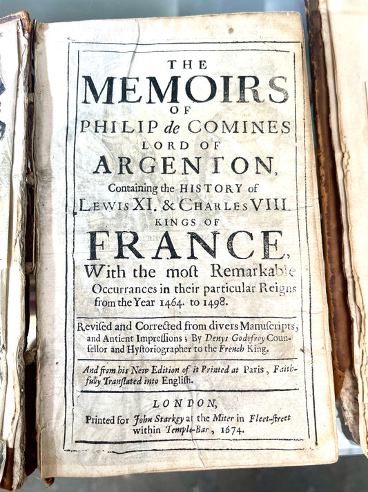 1674 Memoirs of Philip de Comines – History of France – Very Rare Antique Book