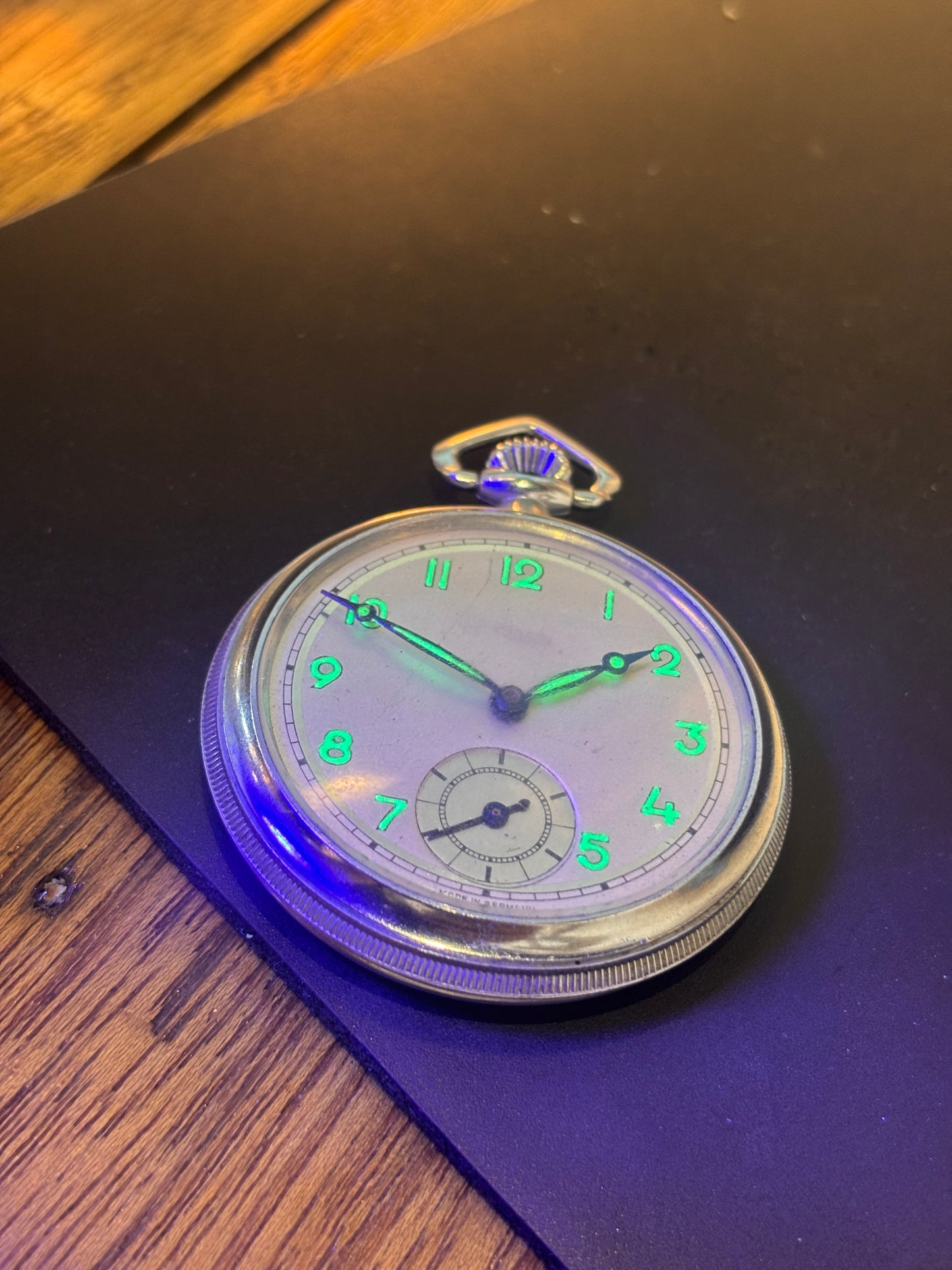 Vintage German Pocket Watch – Luminous Arabic Dial – Sub Seconds – c.1940s–1950s – Made in Germany