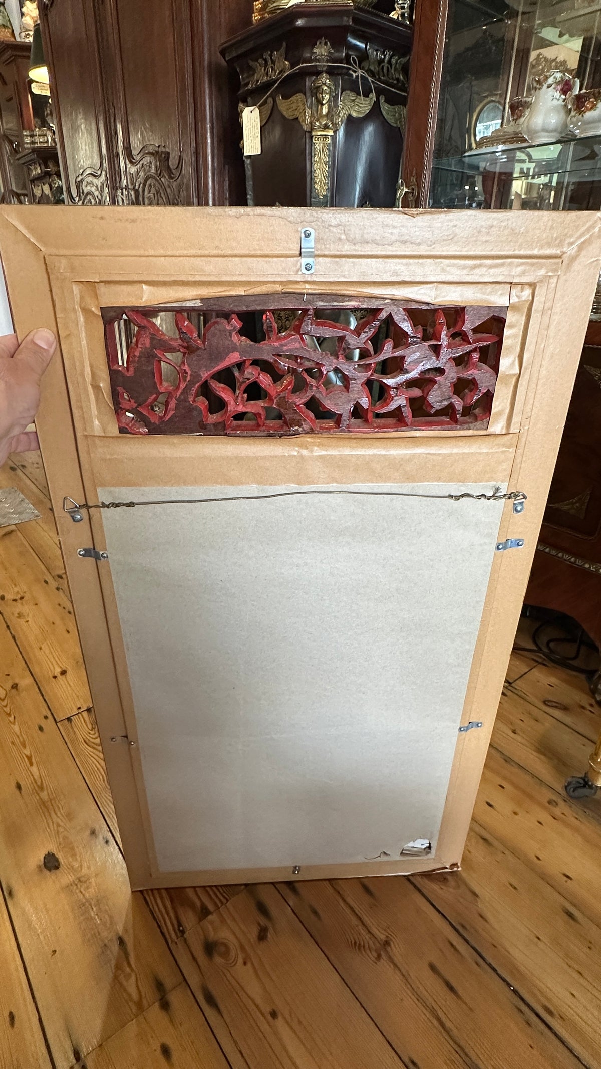 Asian style openwork carved gilt wall mirror, 81cm x 46cm
