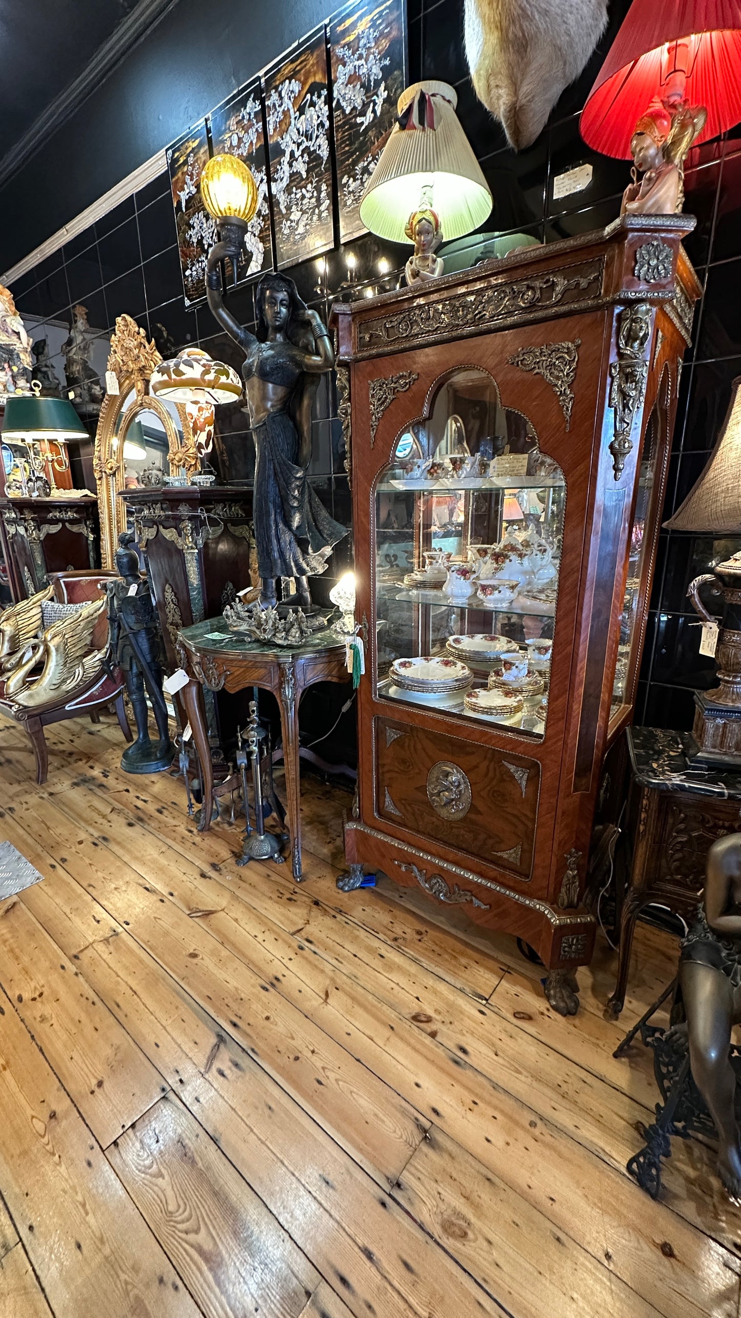 Vintage French Louis XVI Style Walnut Vitrine /Display Cabinet with Quality Ormolu Mounted Details