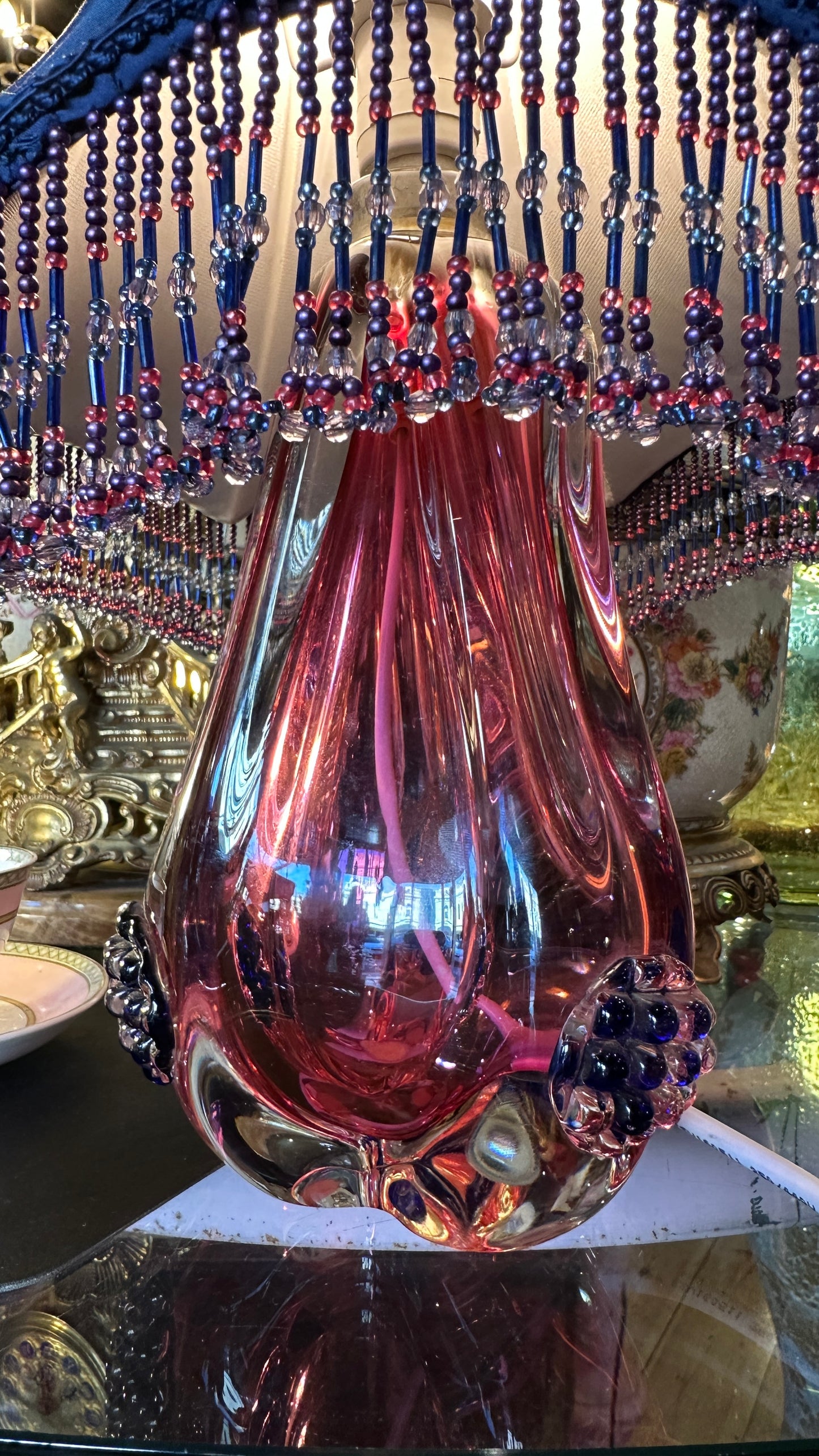 Murano Art Glass Lamp with Beautiful Beaded Shade