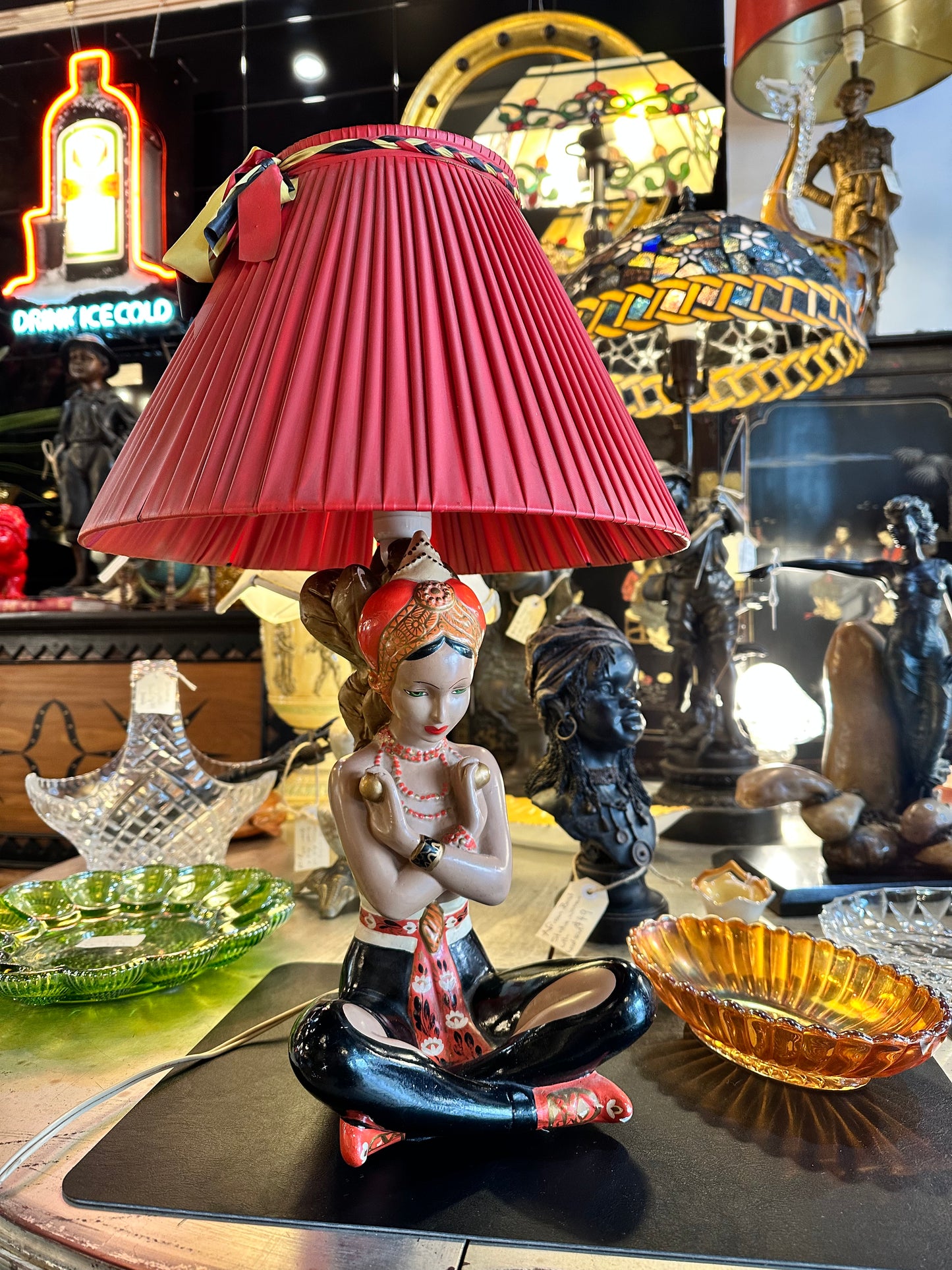 Persian Lady Lamp with Shade, 1950s