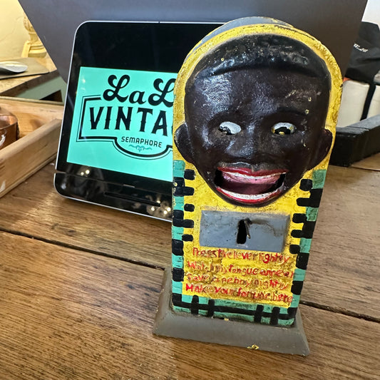 Black Americana Cast Iron Fortune Penny Saver Mechanical Bank