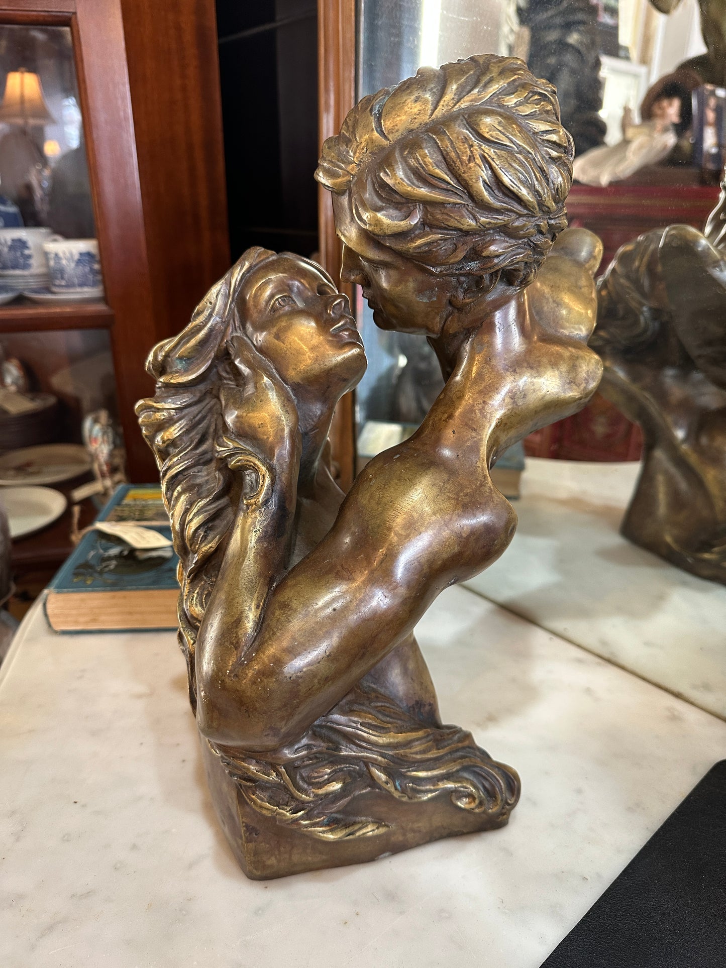 Vintage Neoclassical Bronze Kissing Lovers Sculpture