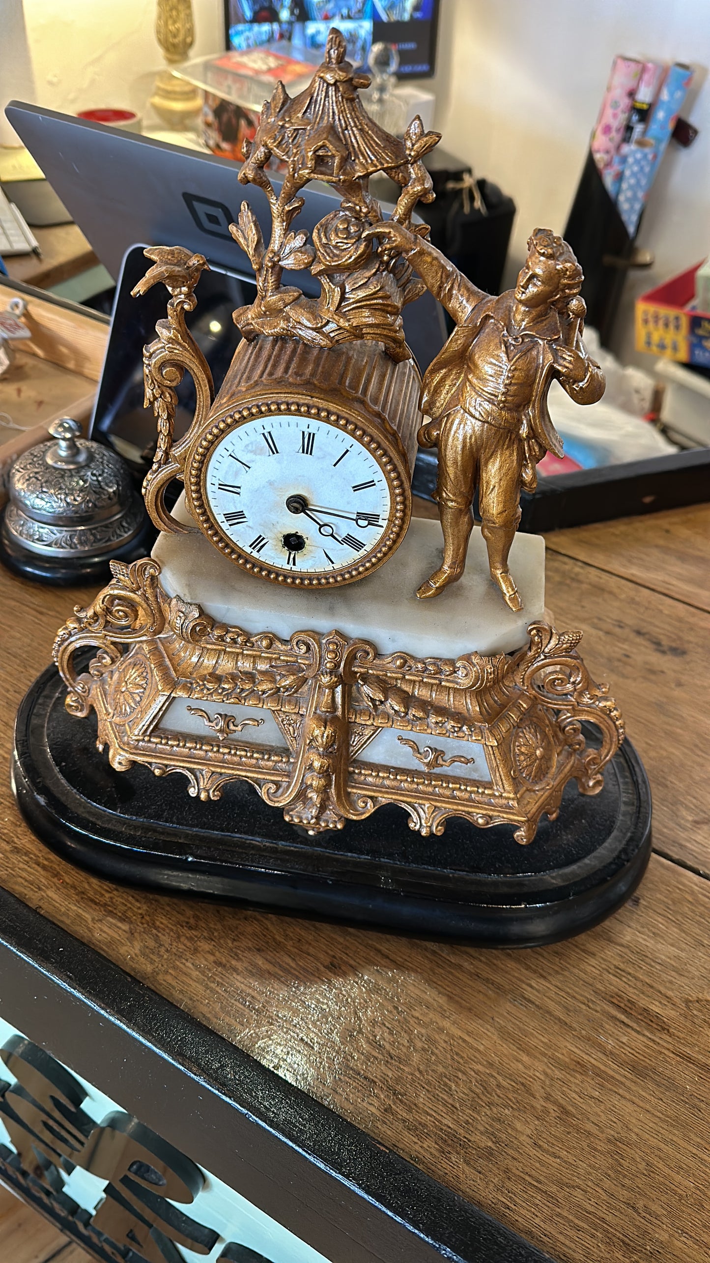 Antique 19th Century French-Style Gilt Spelter & Marble Mantel Clock Case – Rococo Revival