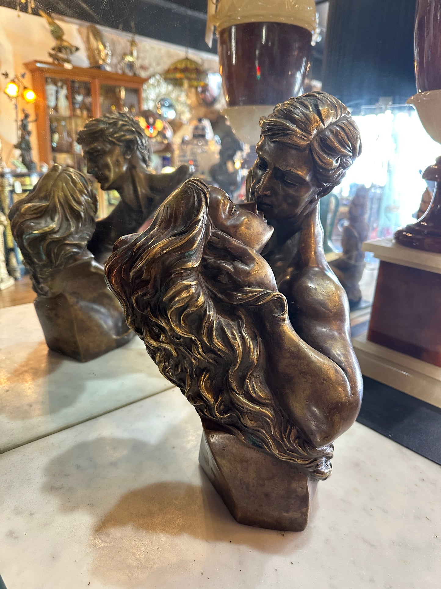 Vintage Neoclassical Bronze Kissing Lovers Sculpture