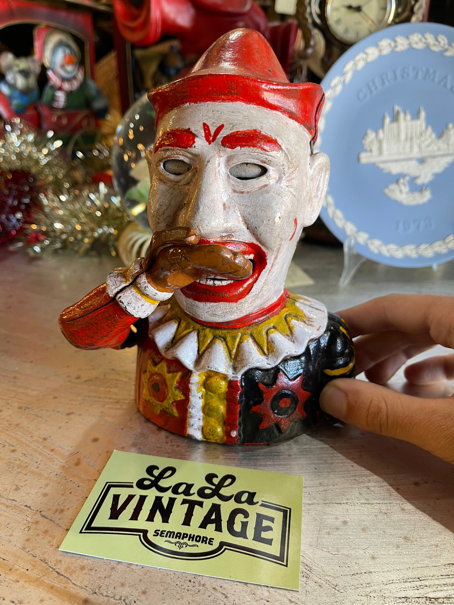 Hand-Painted Cast Iron Clown Moneybox – Vintage Coin Bank