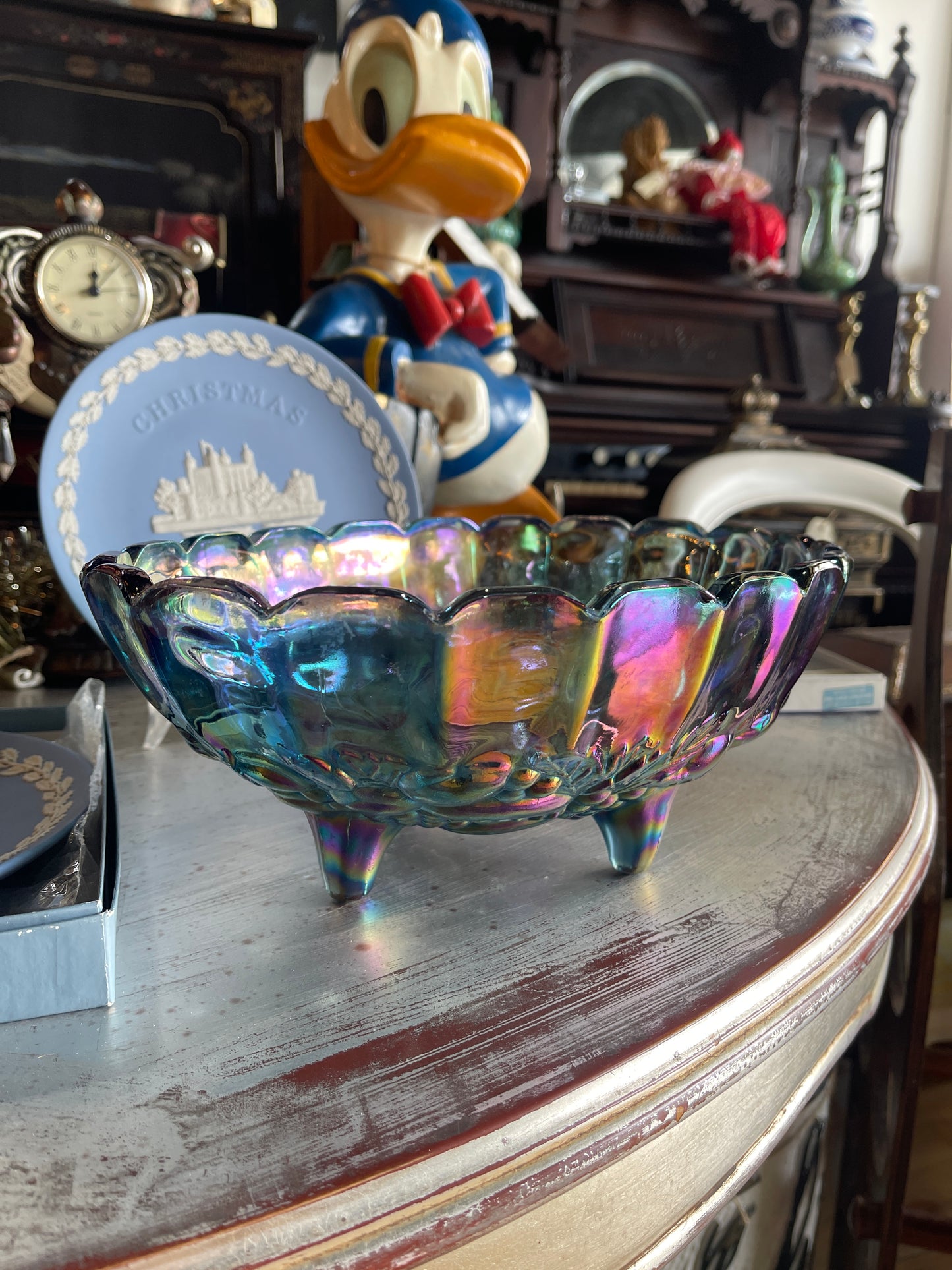 Carnival Glass Footed Fruit Bowl  - 1970s Indiana