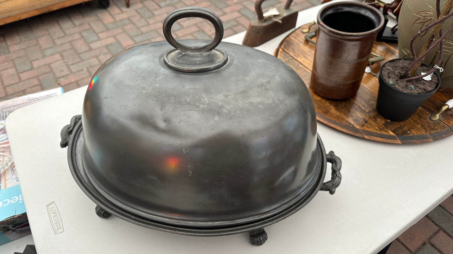 Antique large pewter meat dome or food cloche, circa 1870-1900