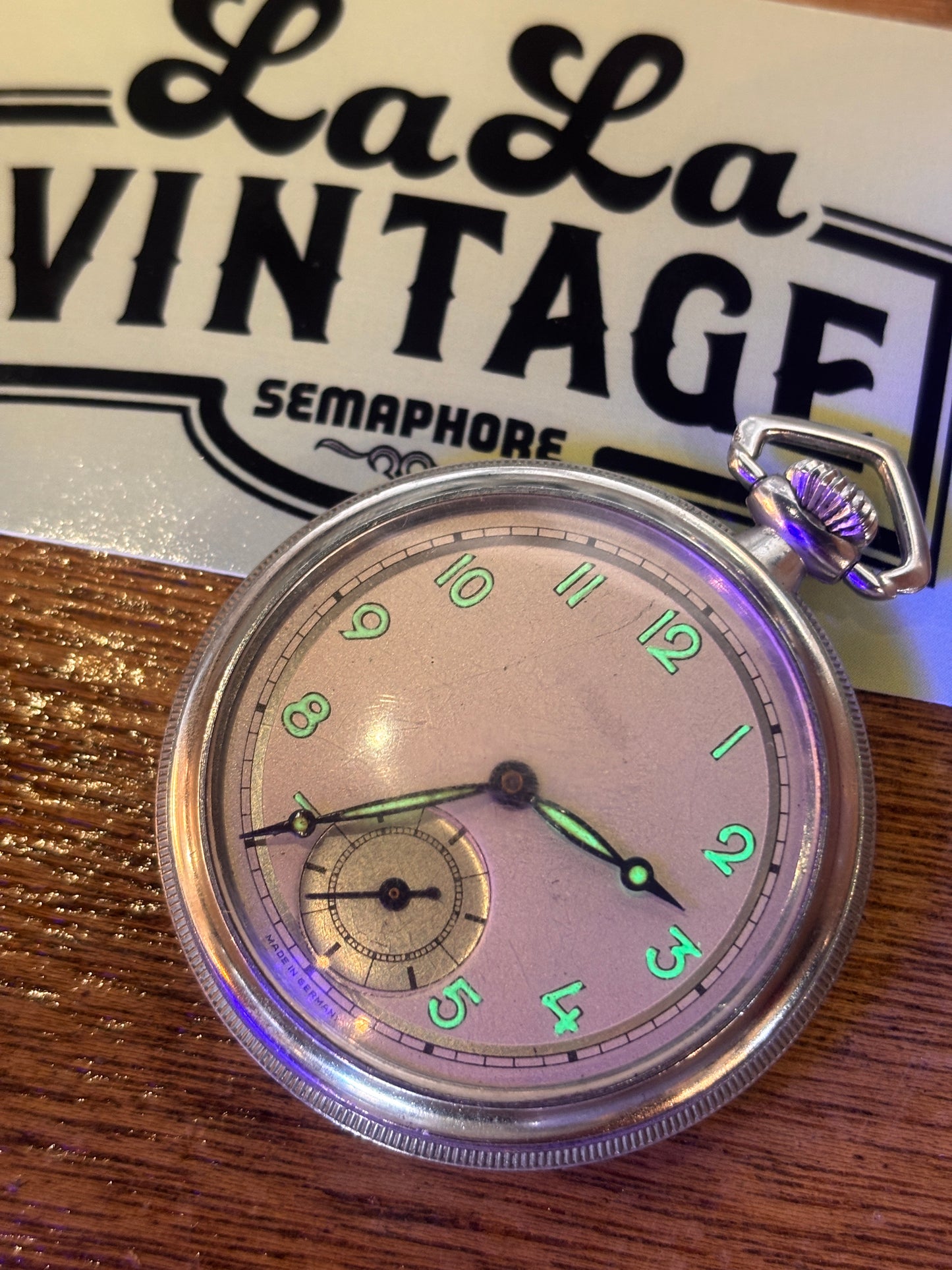 Vintage German Pocket Watch – Luminous Arabic Dial – Sub Seconds – c.1940s–1950s – Made in Germany