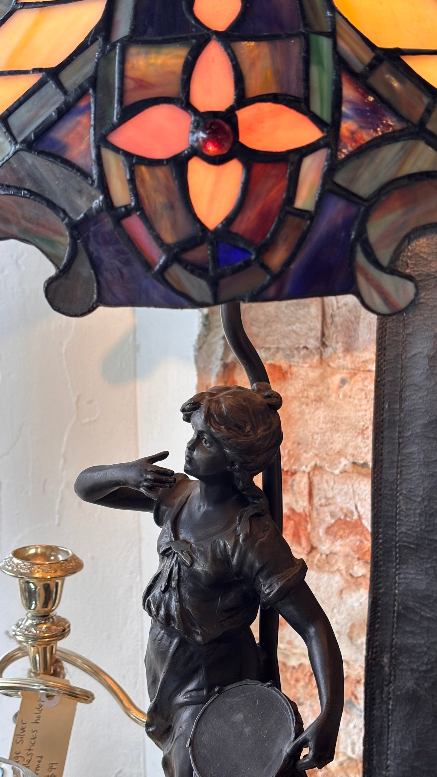 Tiffany-Style Figural Lamp – Stained Glass Shade – 68cm