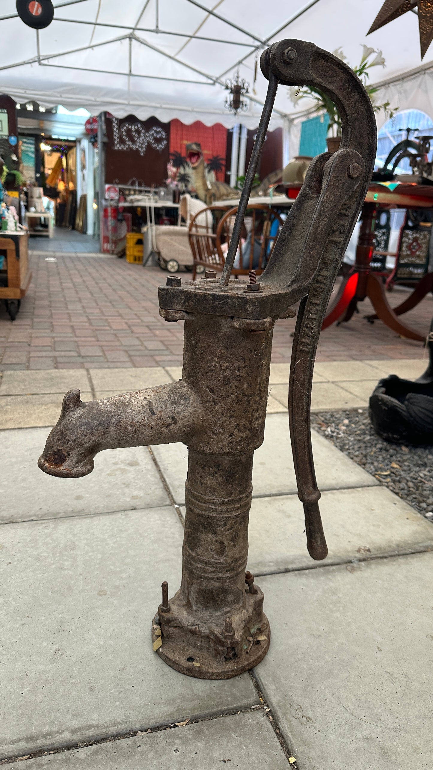 Cast iron hand water pump, approx: 74cm tall