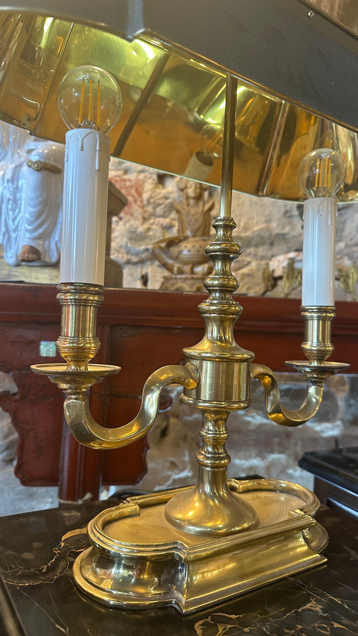 Elegant Brass Bouillotte Lamp with Black Shade