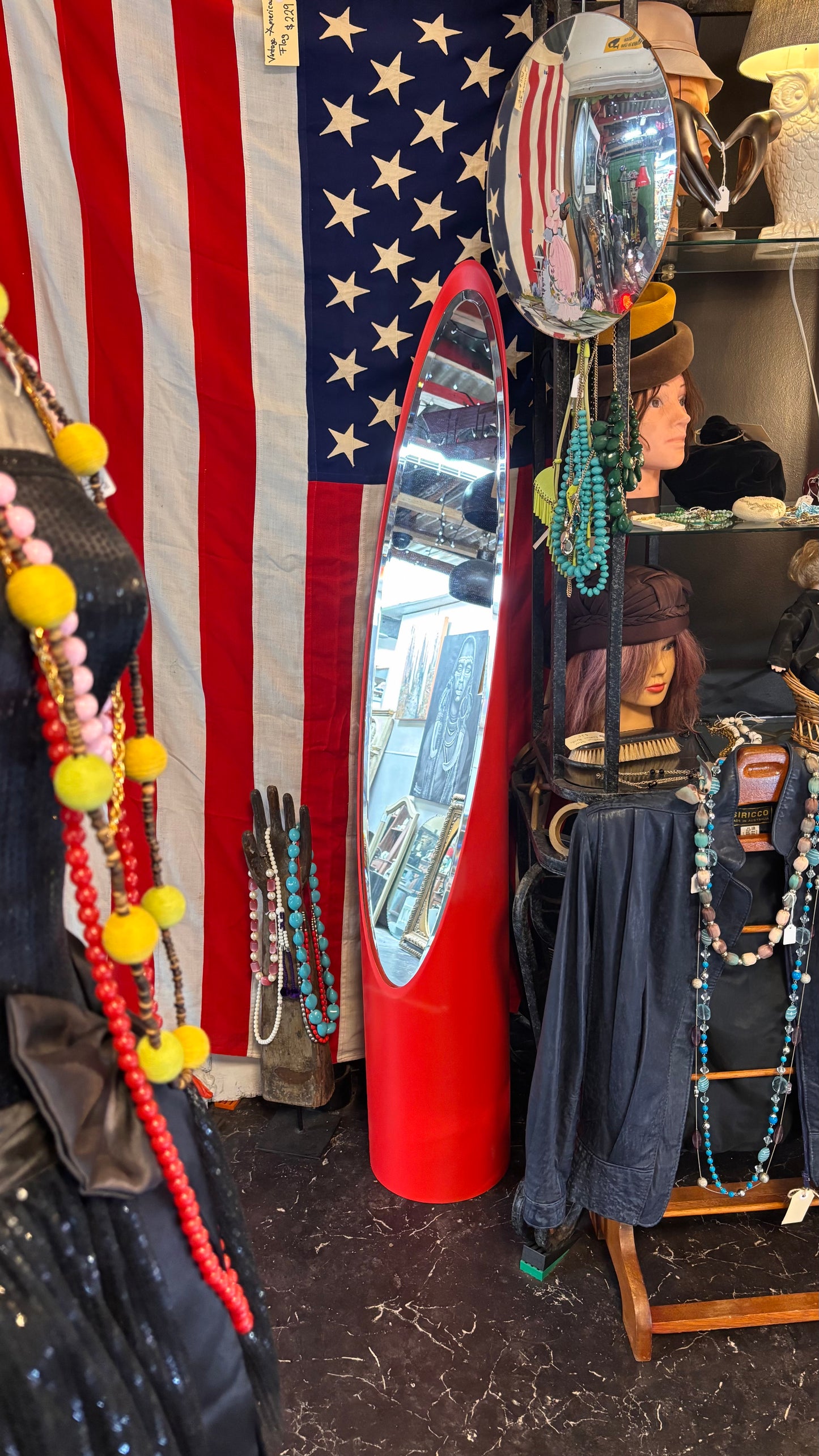 Vintage Postmodern Red Cylinder Mirror – Sculptural 1980s Design