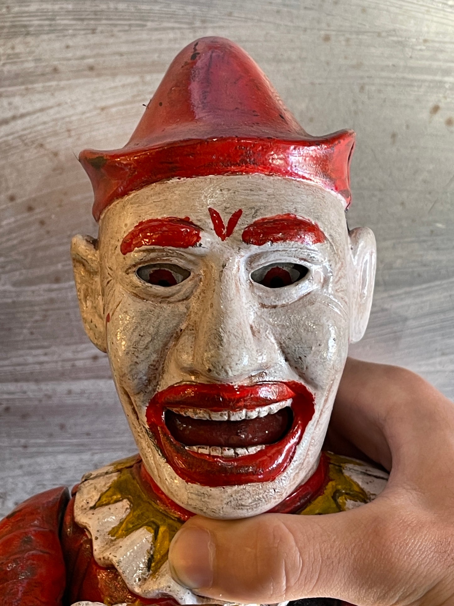 Hand-Painted Cast Iron Clown Moneybox – Vintage Coin Bank