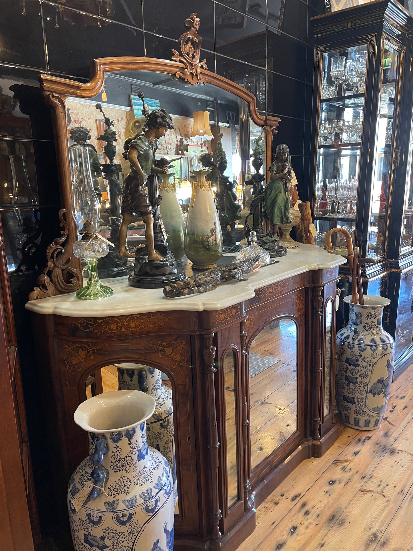 Exquisite Victorian Walnut Inlaid Credenza