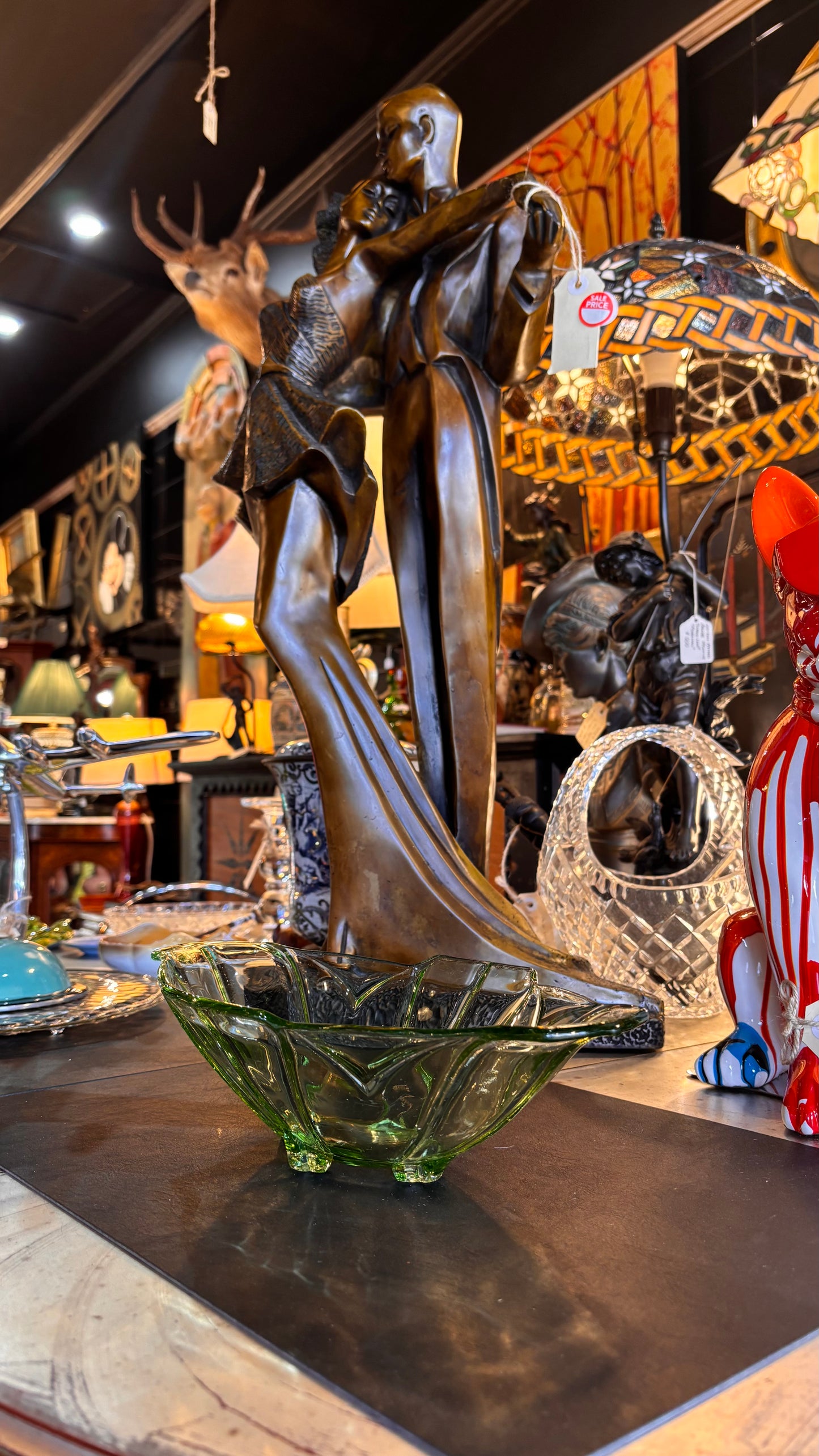 Vintage Uranium Glass Bowl – Art Deco Style, 30cm