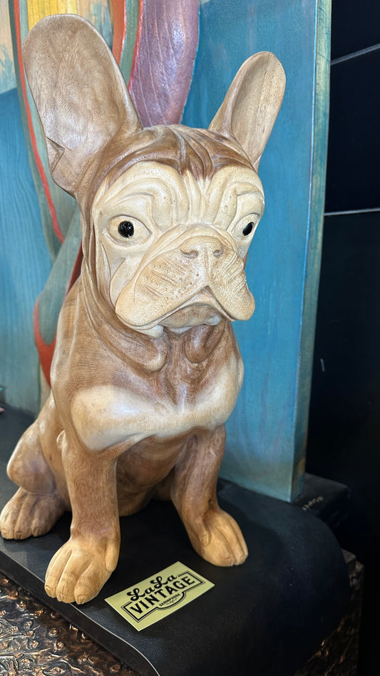Solid Wooden Bulldog Statue