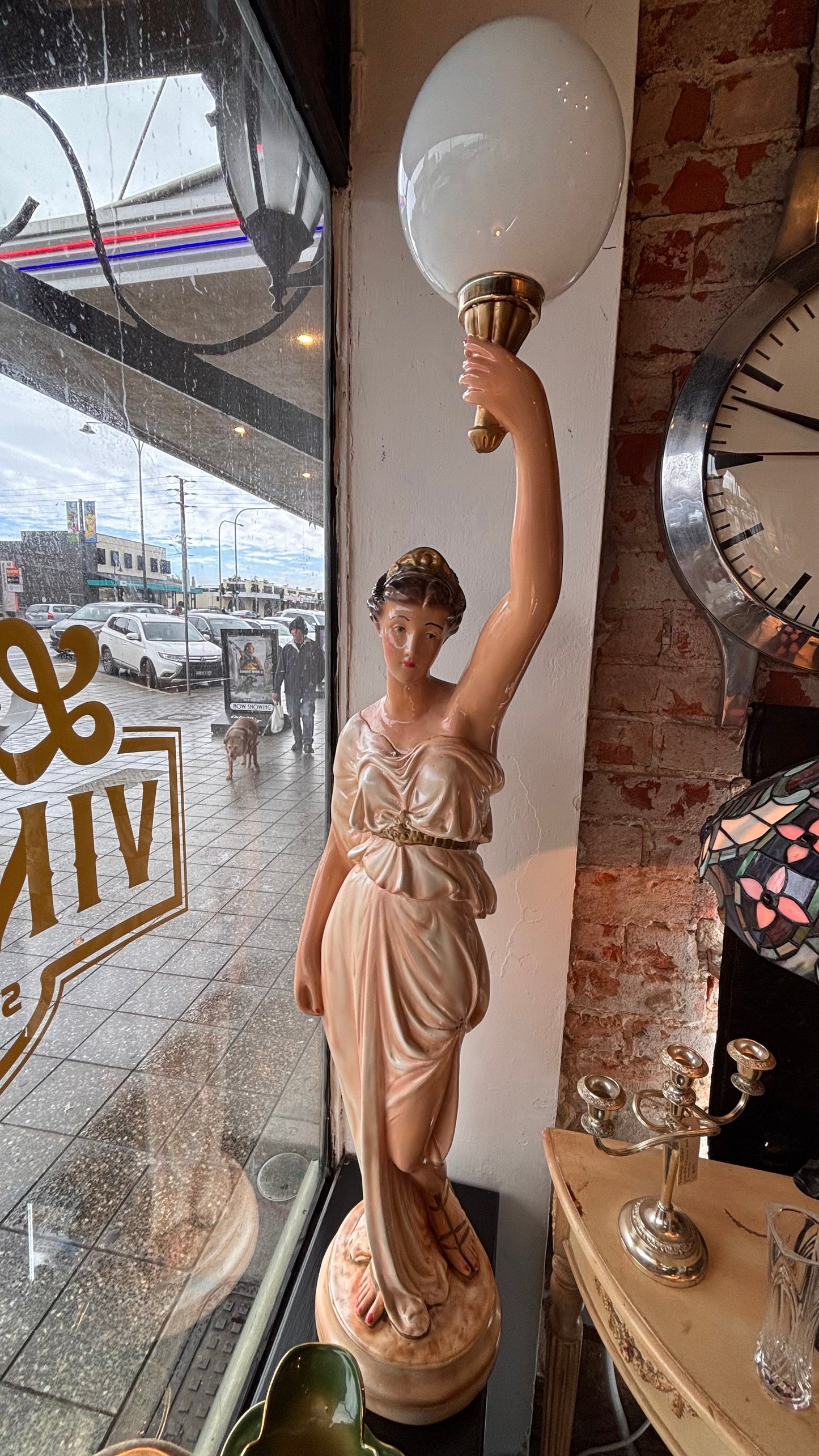 Elegant Classical Lady Lamp – 130cm (1930s–50s, Chalkware or Plaster)