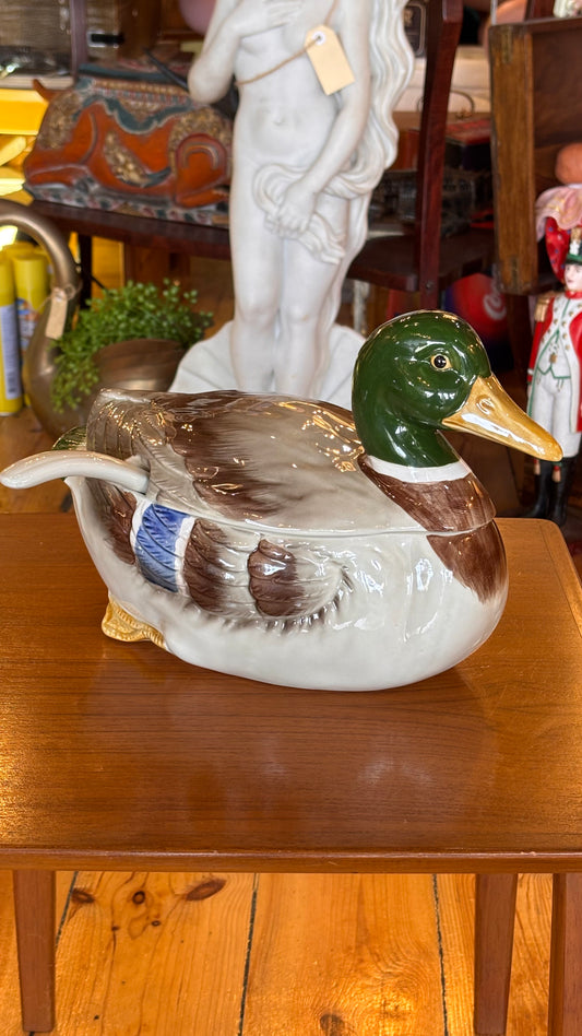 Vintage Japanese Duck Tureen with Ladle – Hand-Painted Mallard Soup Server (c.1980s)