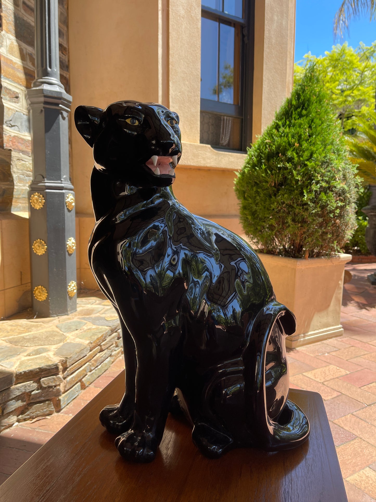 Rare Significant Mid Century Ceramic Black Panther Statue