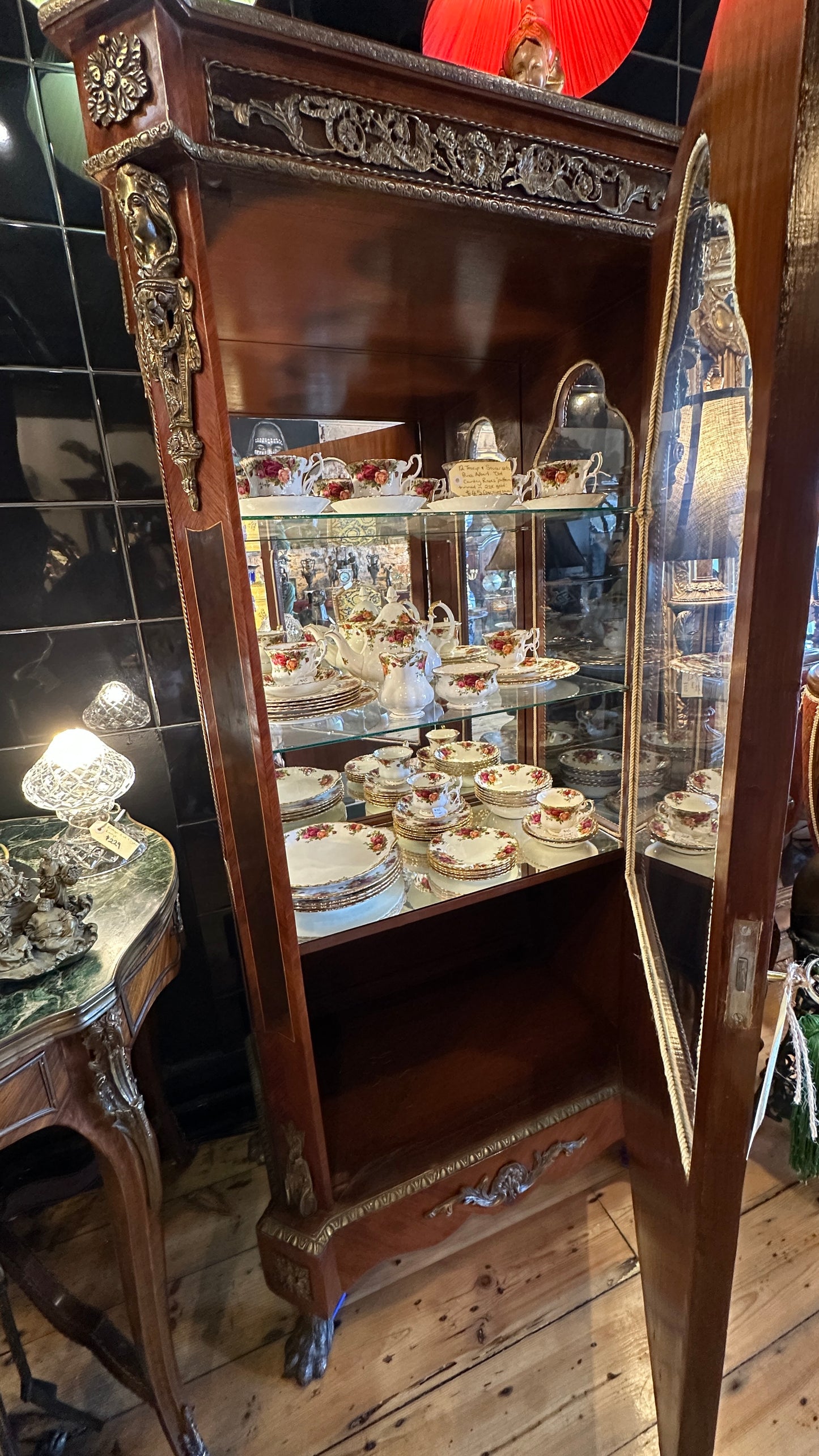 Vintage French Louis XVI Style Walnut Vitrine /Display Cabinet with Quality Ormolu Mounted Details