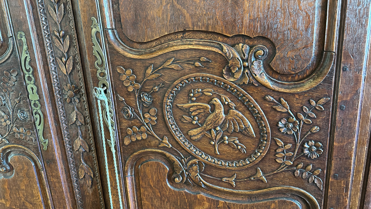 Exceptional 19th Century French Normandy Carved Oak Armoire